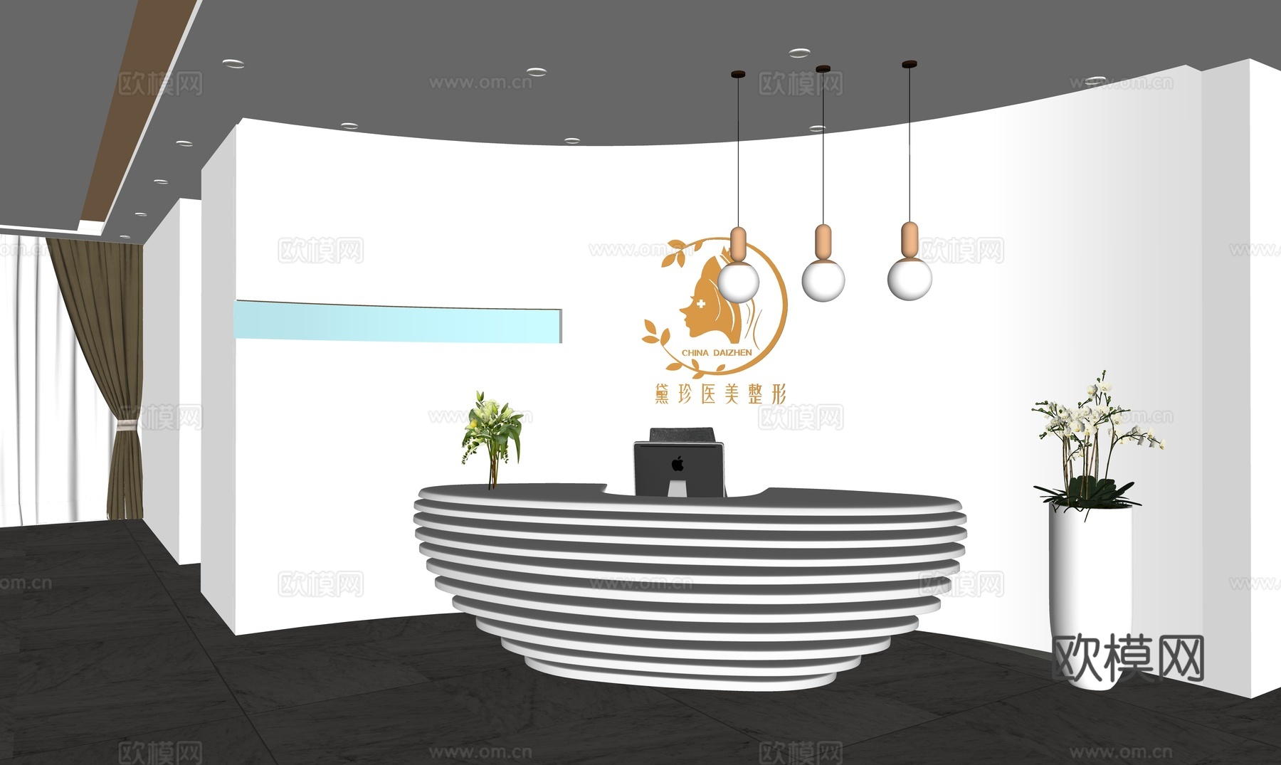 现代大堂前台 美容院前台su模型