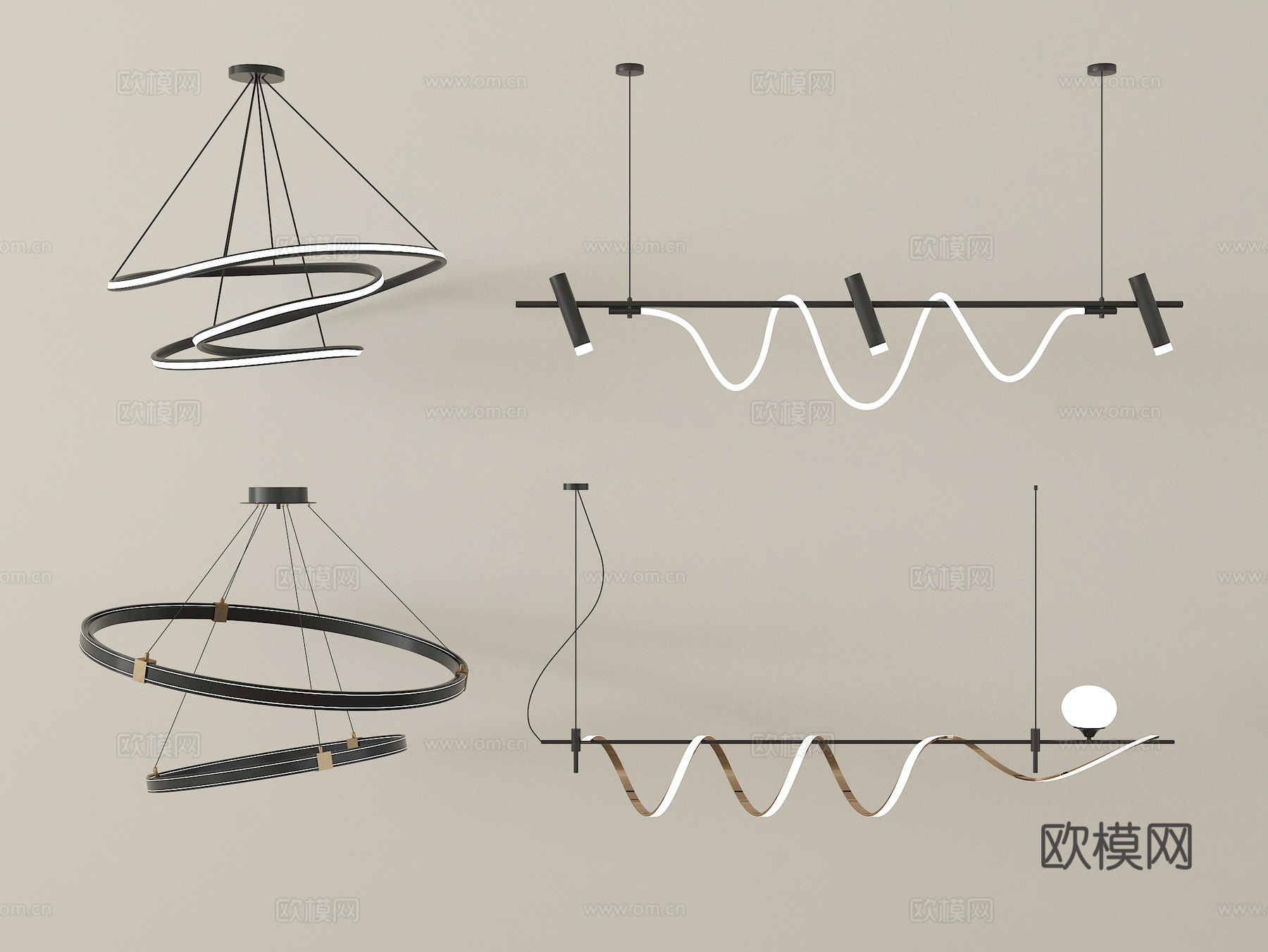 现代吊灯组合 金属su模型