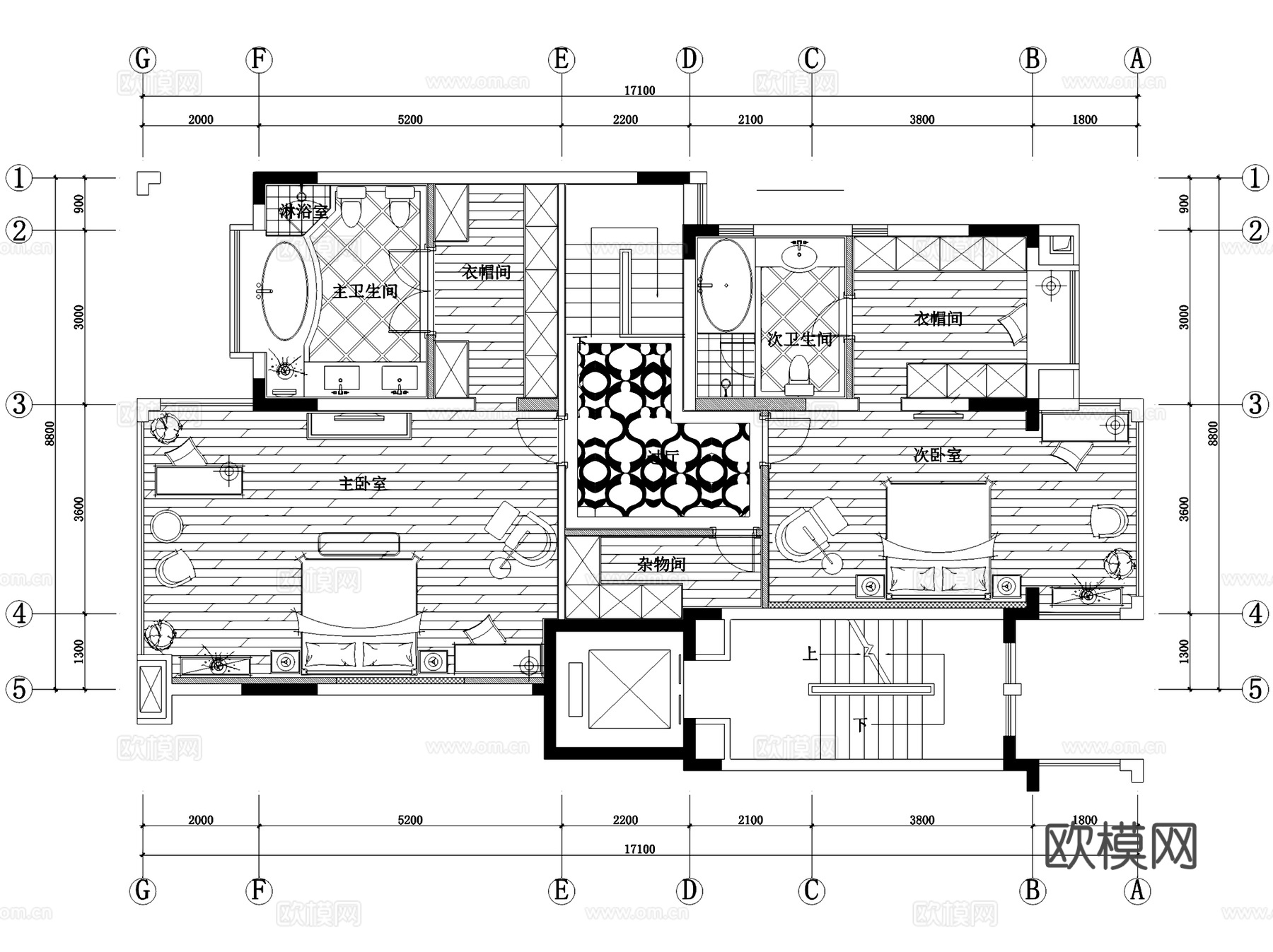 欧式私宅二层跃层室内家装CAD施工图cad施工图