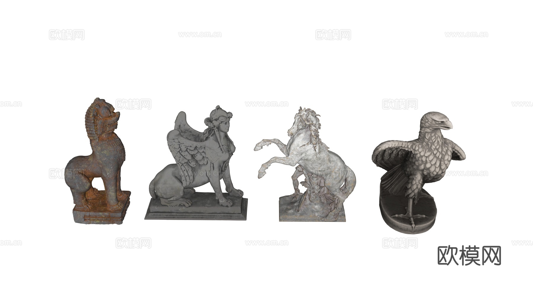 雕像 石像 欧式复古雕像 神话雕像 动物雕像su模型下载（渲染图4）