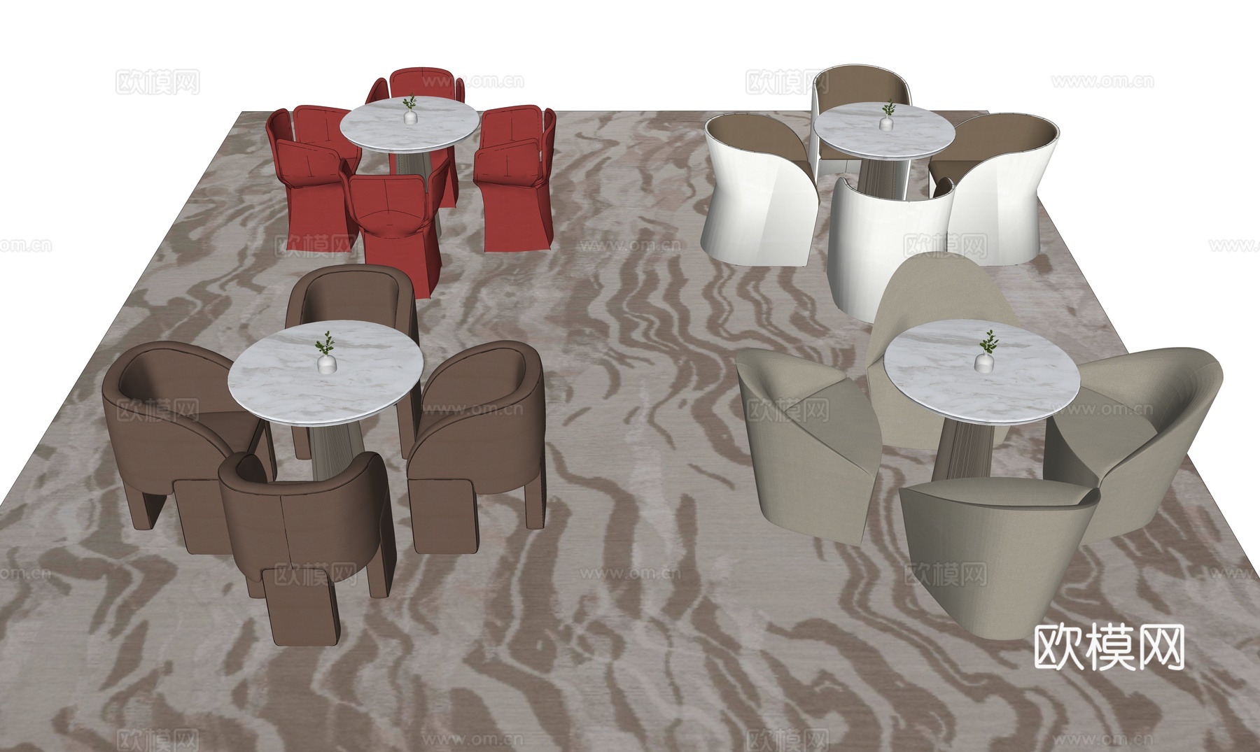 四套网红洽谈桌椅组合su模型