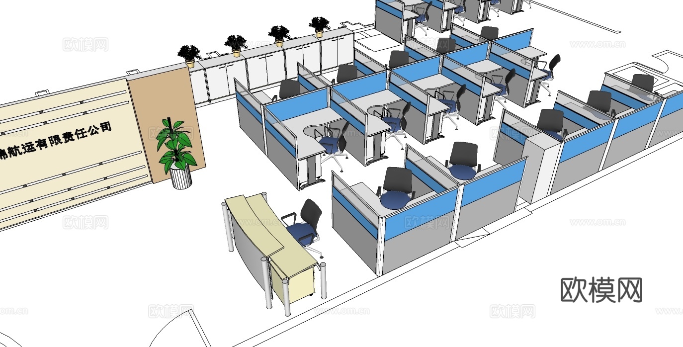 办公工位 办公班台 办公家具 工位 办公室 屏风工位su模型下载