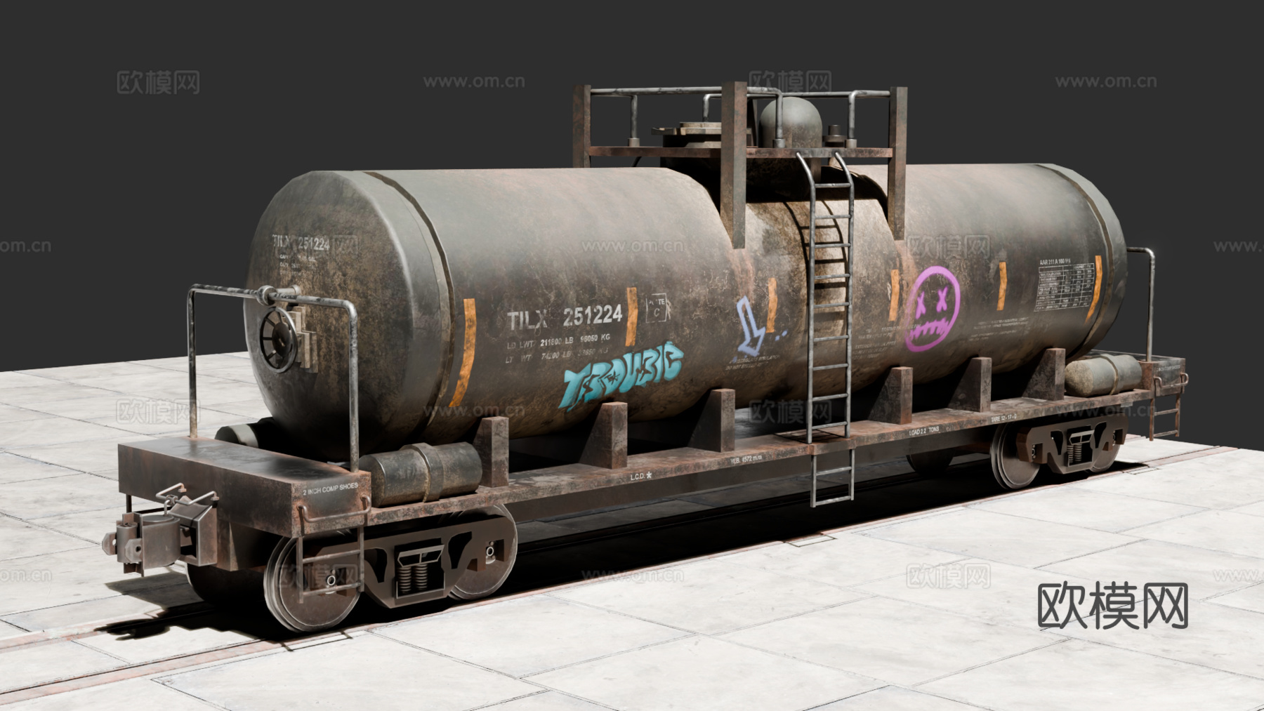 复古火车 火车车厢 火车油罐箱 轨道火车 铁路油罐车su模型下载（渲染图1）