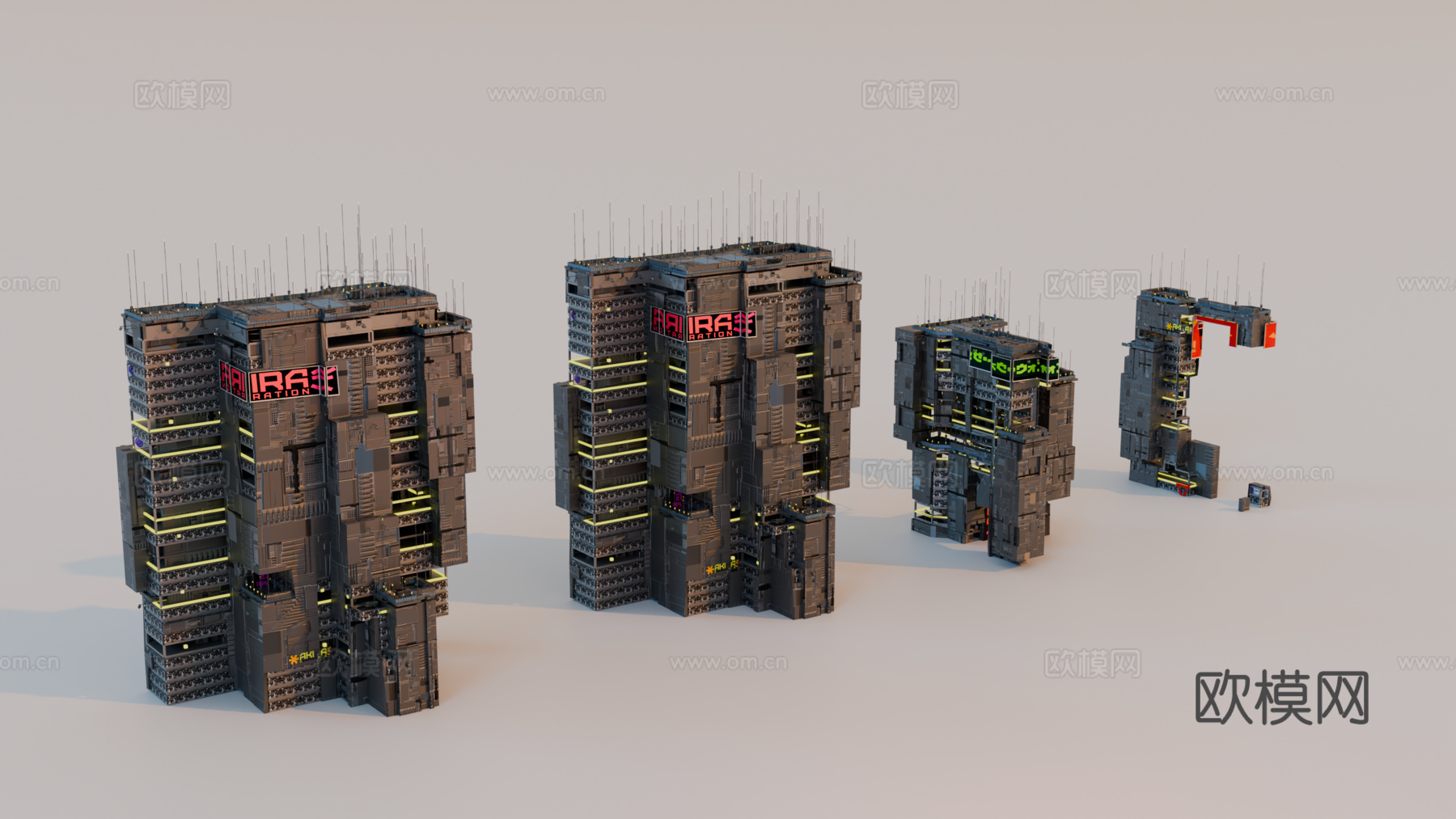 赛博朋克建筑 科幻建筑 商业街建筑 工业建筑 城市街道建筑su模型