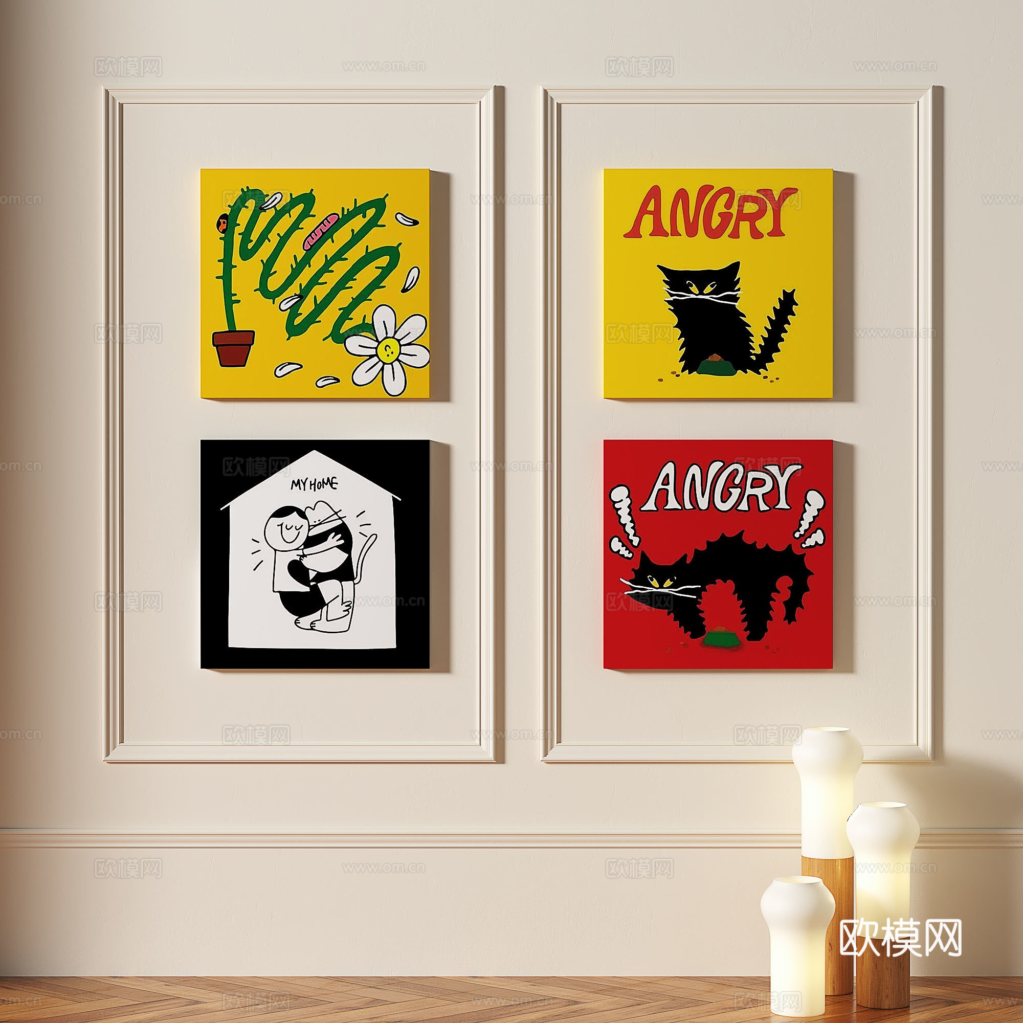 现代，简约，抽象，多巴胺，装饰画3d模型下载