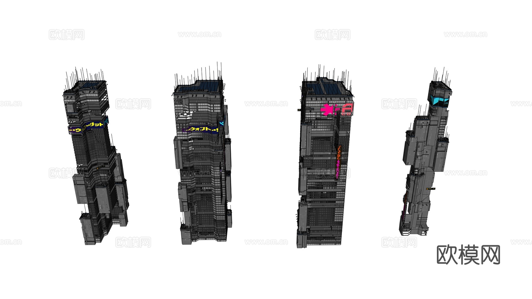 赛博朋克建筑 科幻建筑 商业街建筑 工业建筑 城市街道建筑su模型