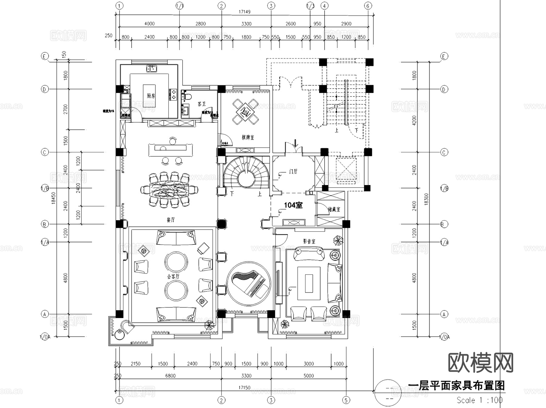 欧式古典风二层别墅室内家装CAD施工图cad施工图