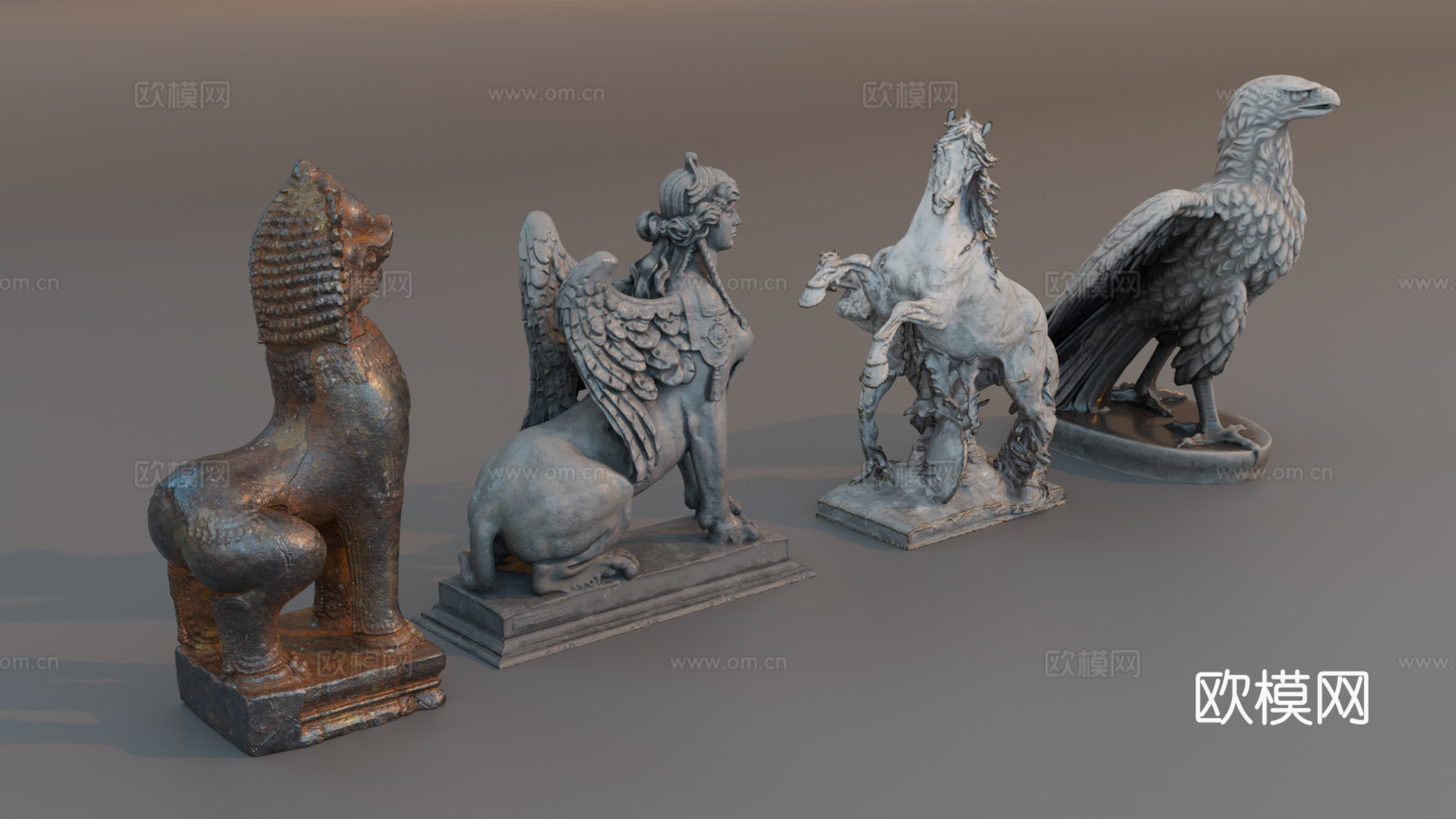 雕像 石像 欧式复古雕像 神话雕像 动物雕像su模型下载（渲染图2）