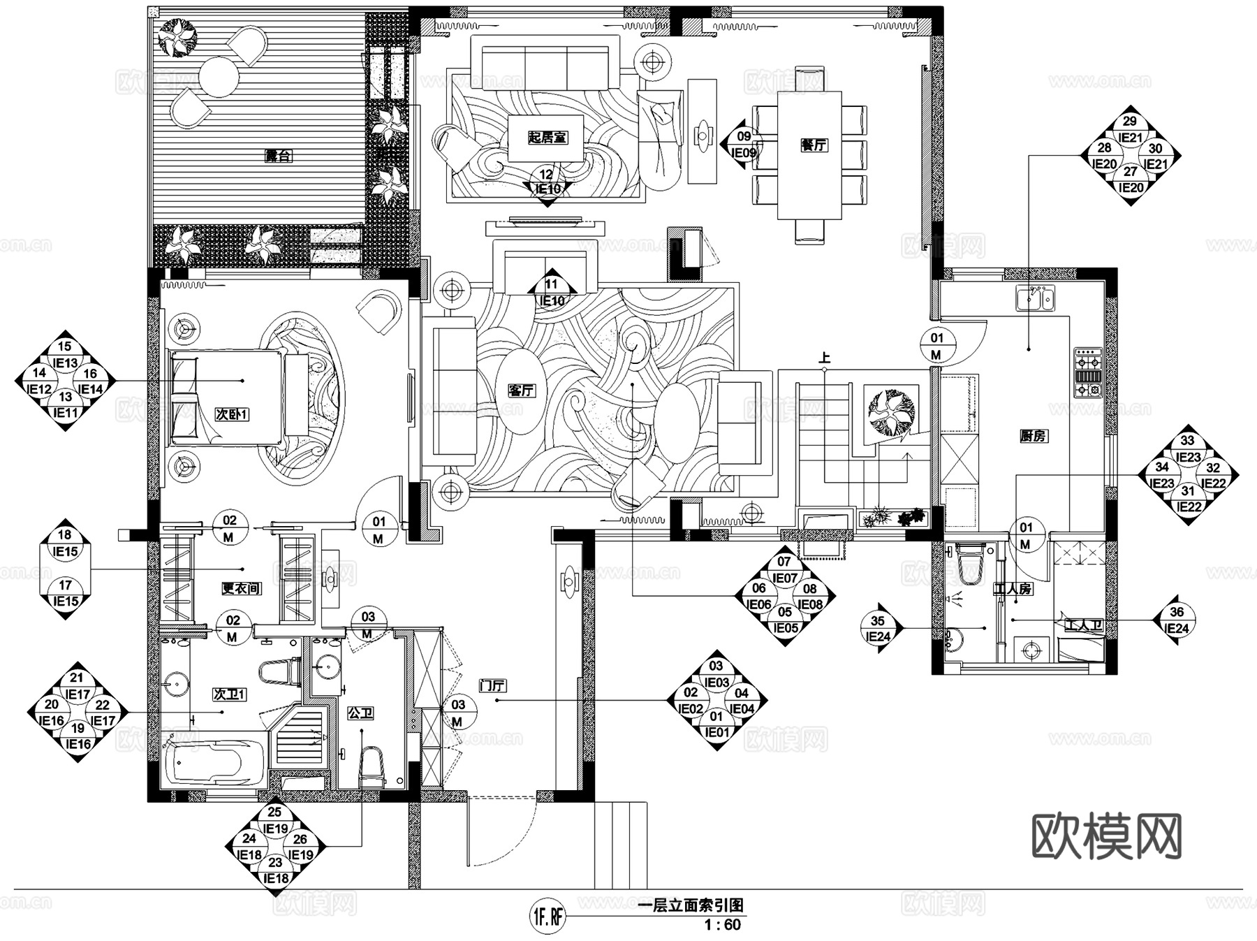上海万科燕南园C户型四层别墅室内家装CAD施工图整套cad施工图
