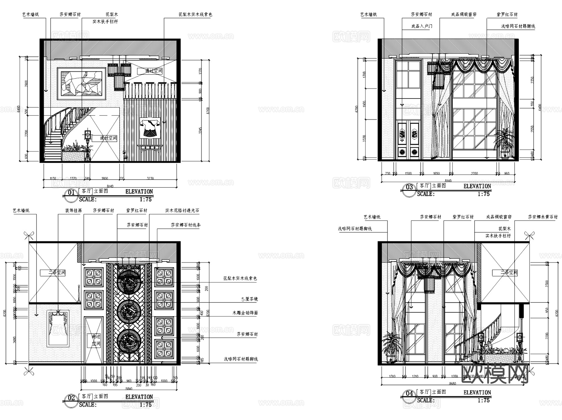 中式三层别墅私宅室内家装CAD施工图cad施工图