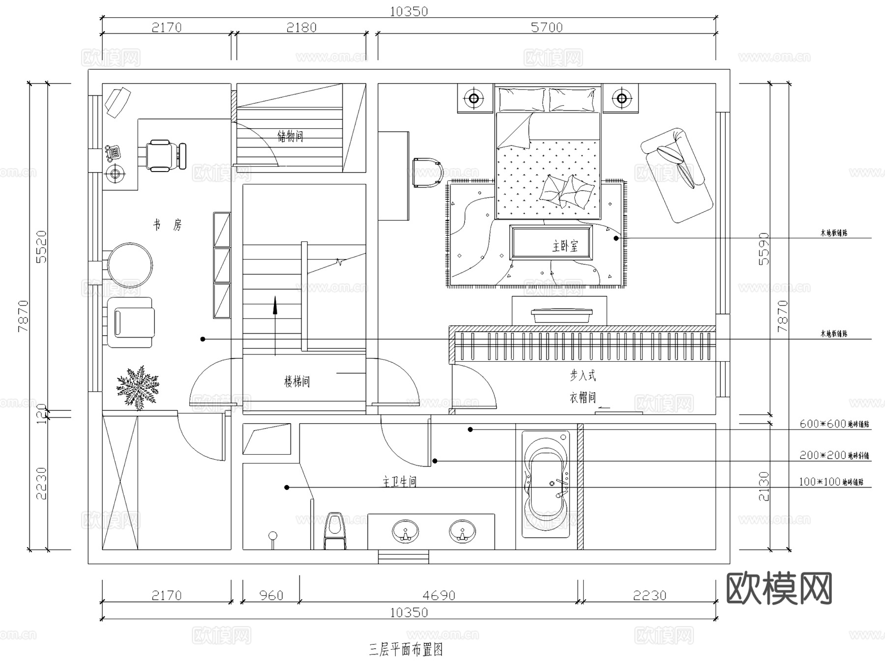 三层别墅带地下室室内家装CAD施工图cad施工图