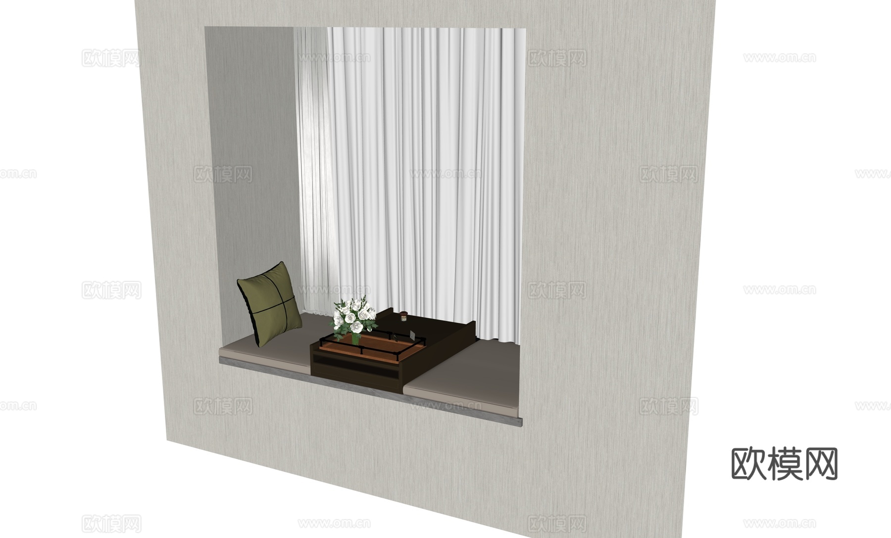 现代轻奢飘窗台柜su模型