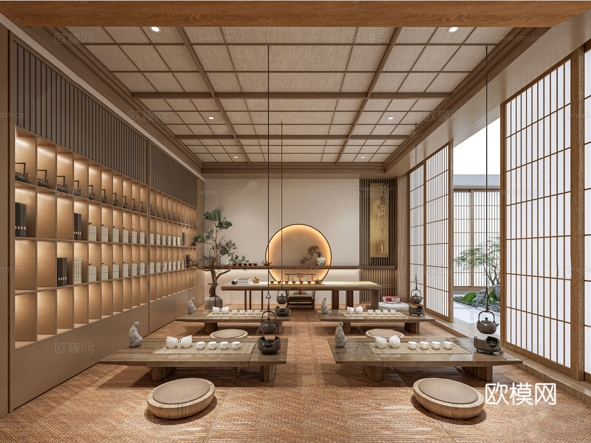 日式茶室 茶桌椅 茶室柜su模型su模型