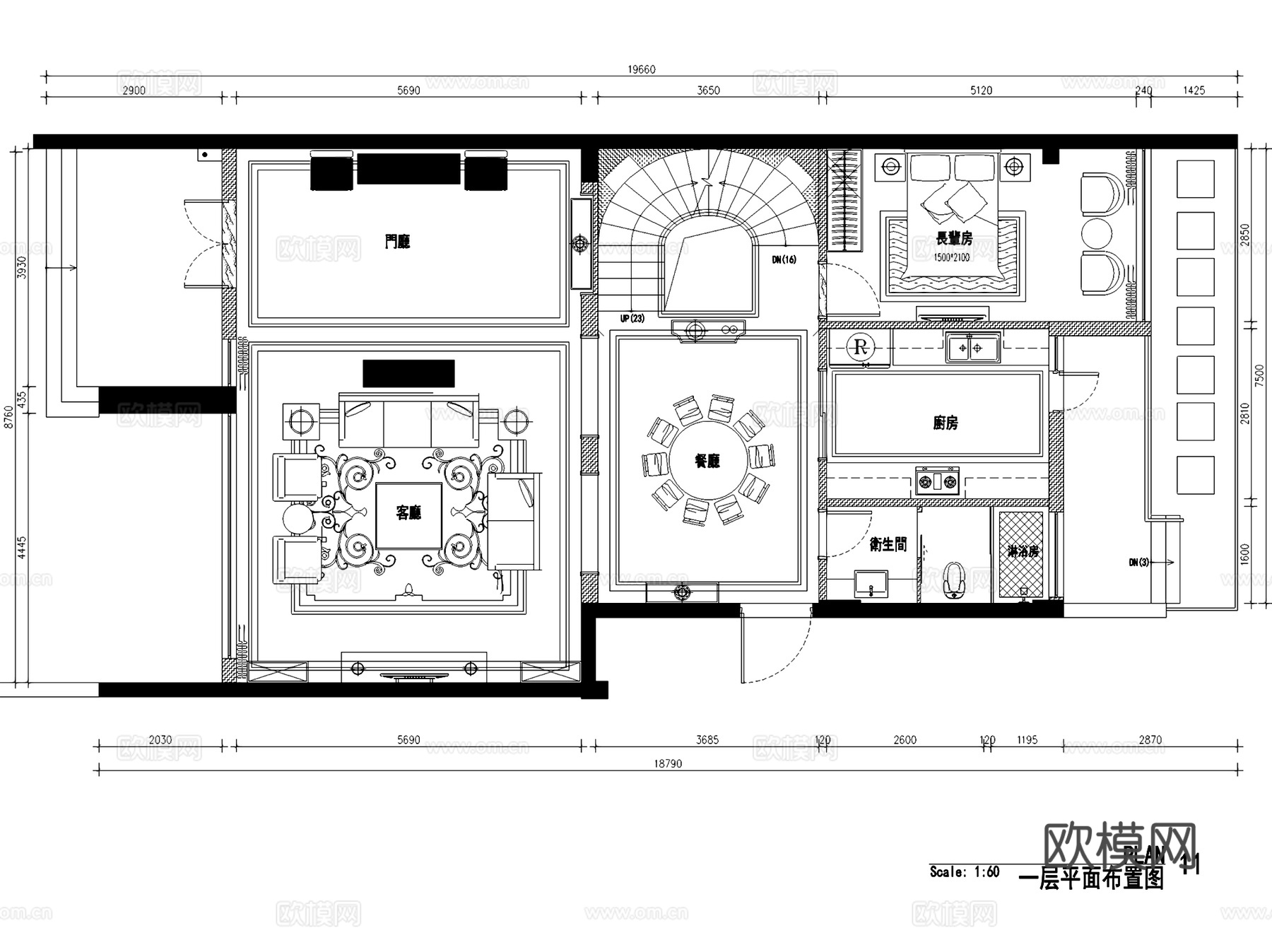 中廷森林公馆欧式二层别墅室内家装CAD施工图整套cad施工图
