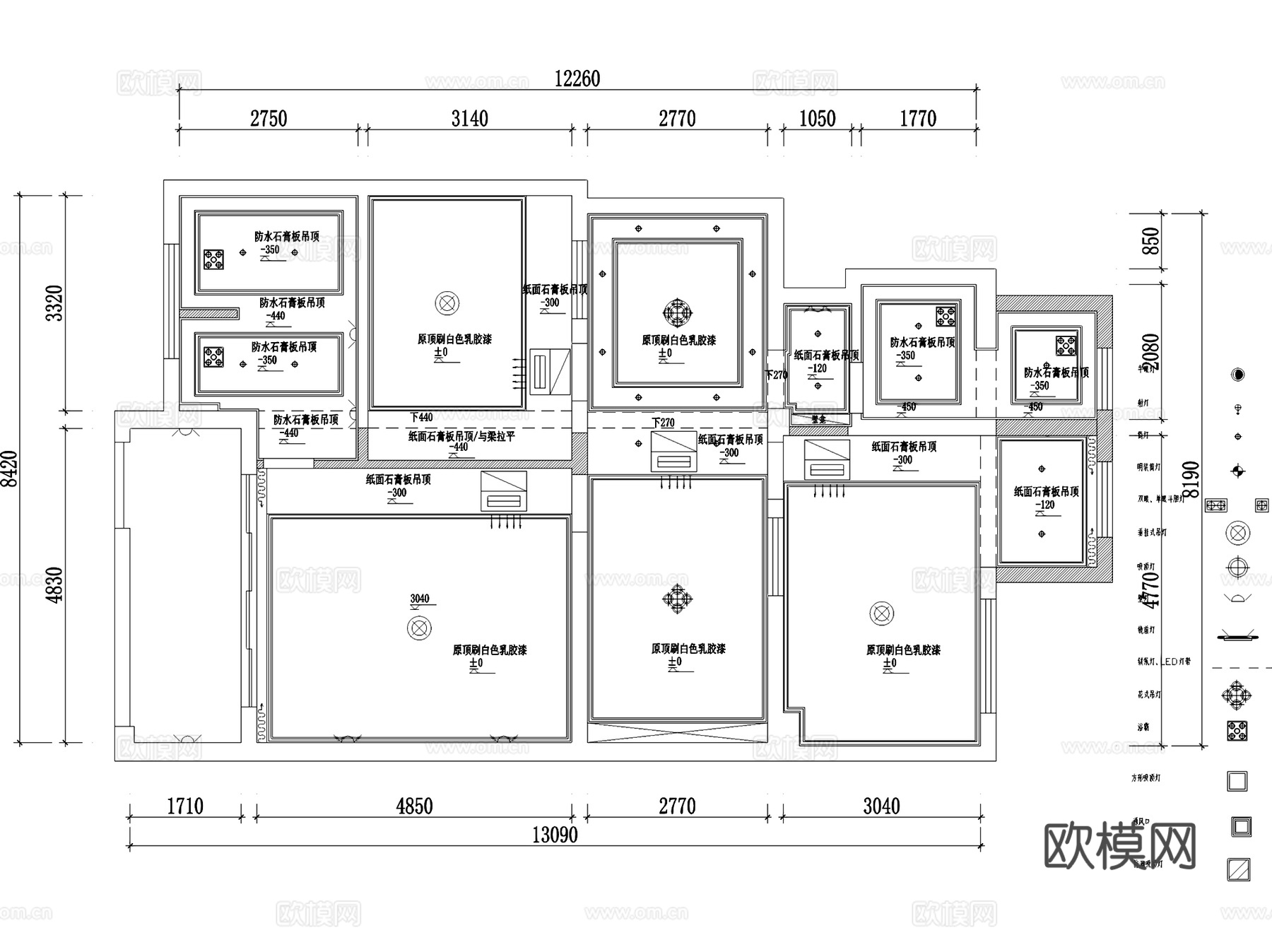 尚澜湾二层别墅平面及顶面室内家装CAD施工图cad施工图
