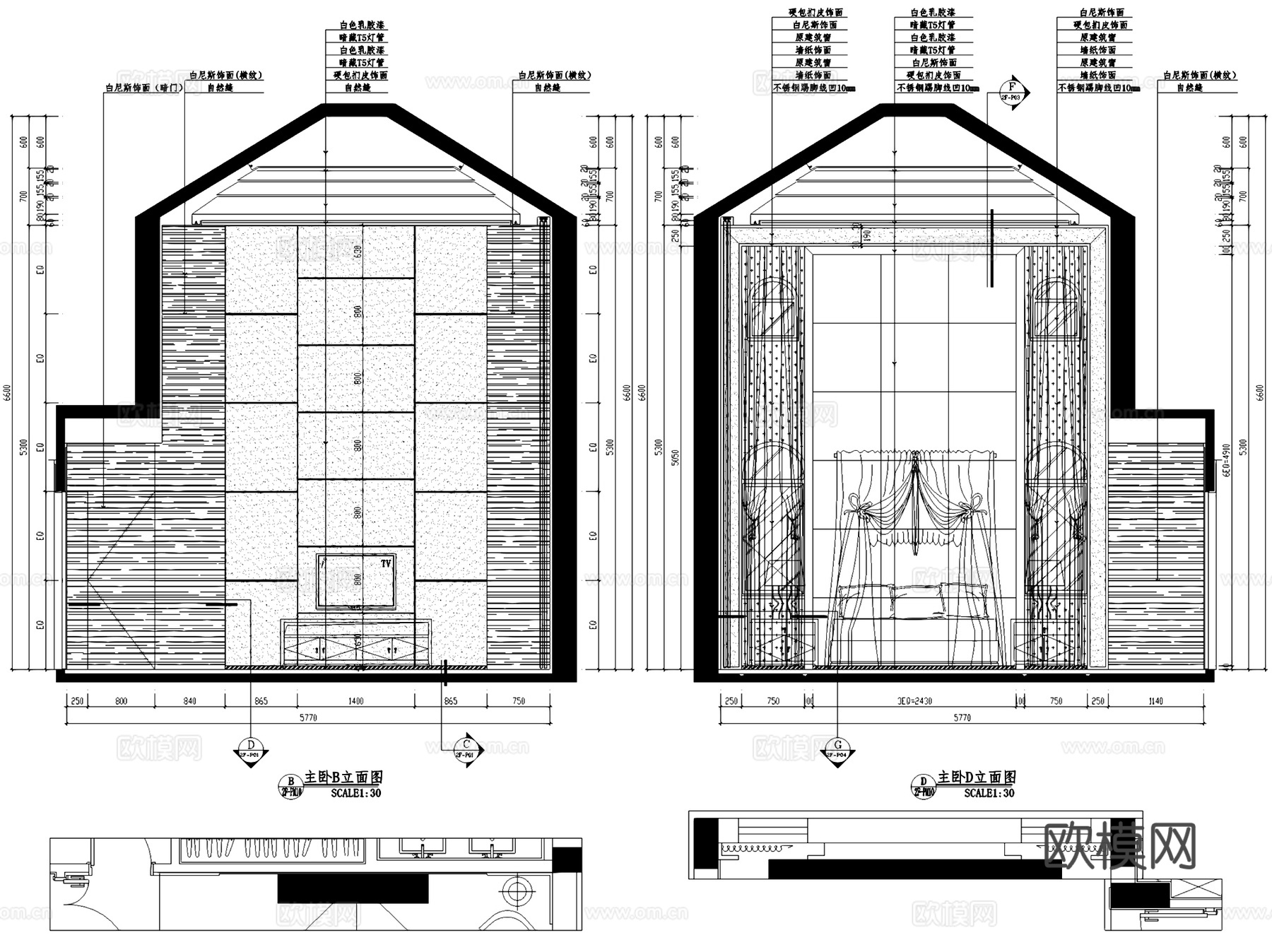 曦城P-301户型私宅三层别墅室内家装CAD施工图整套cad施工图