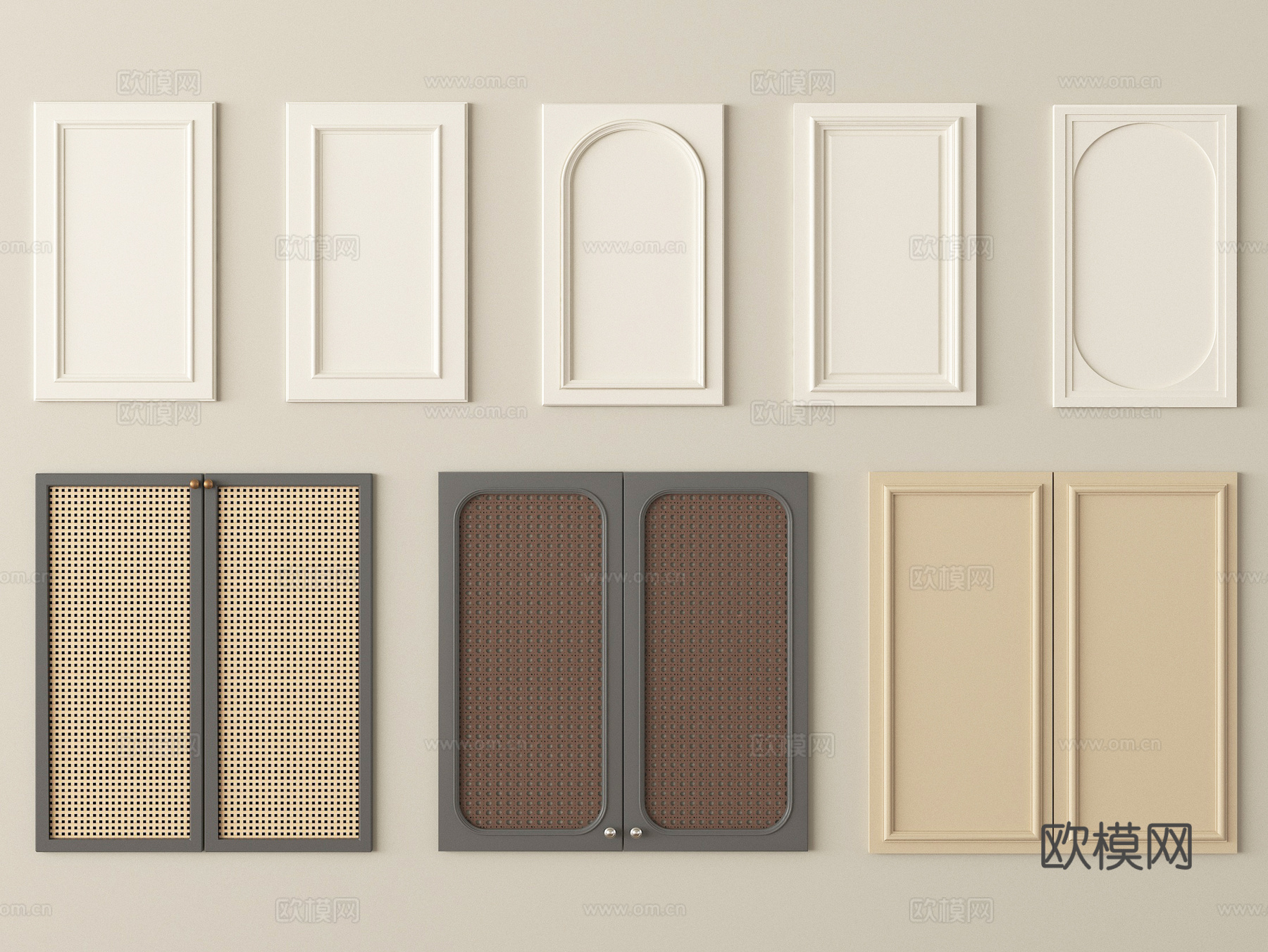 中古风柜门 门板 藤编门板su模型