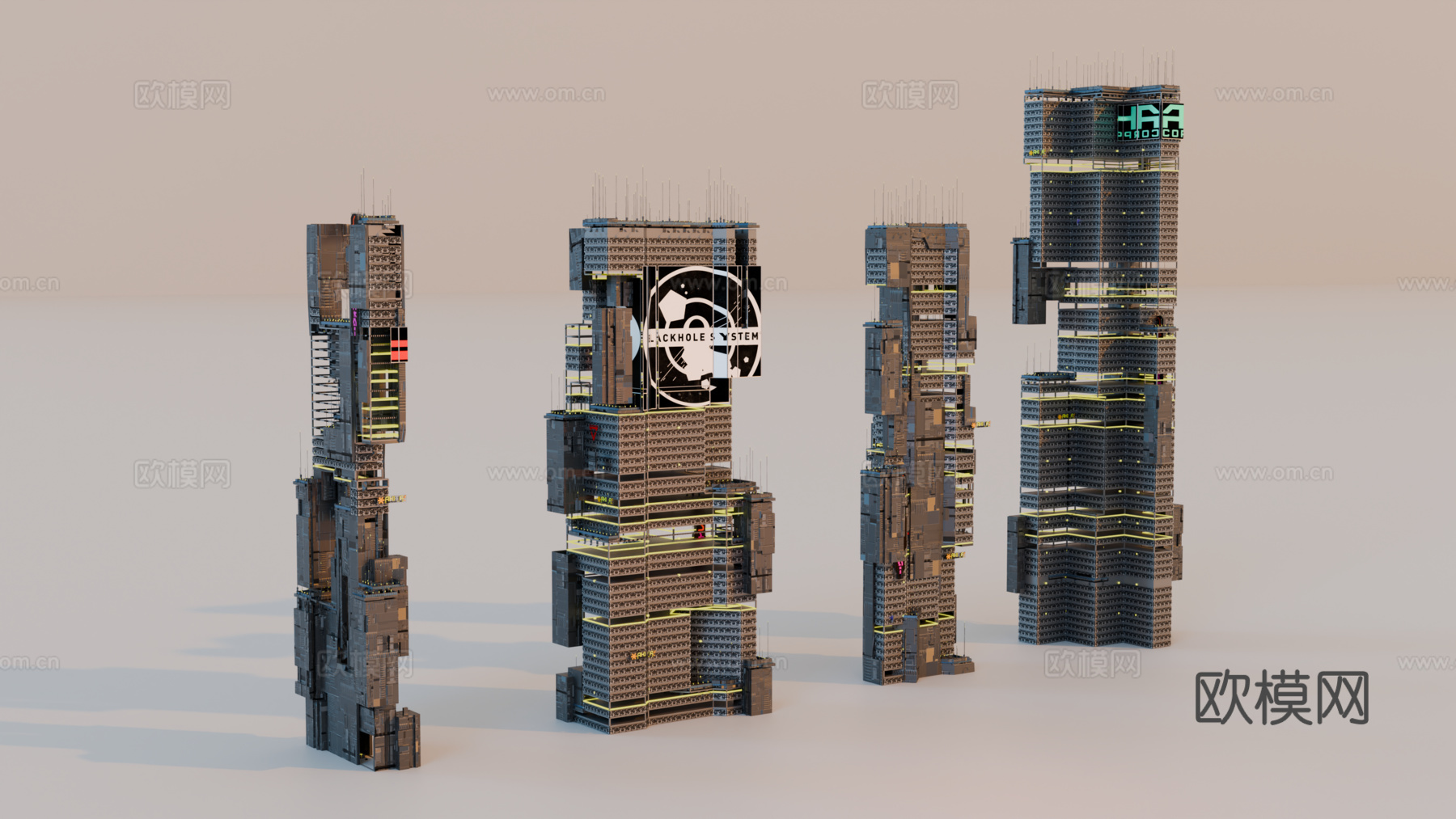 赛博朋克建筑 科幻建筑 商业街建筑 工业建筑 城市街道建筑su模型