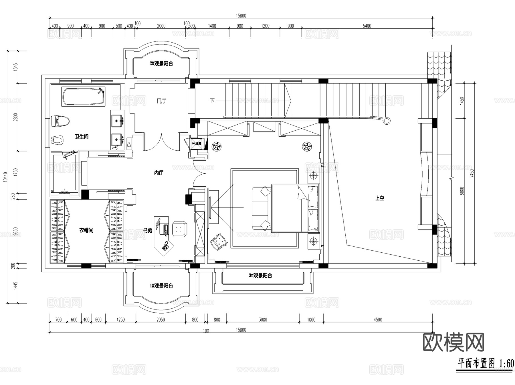 银湖二层别墅室内家装CAD施工图cad施工图