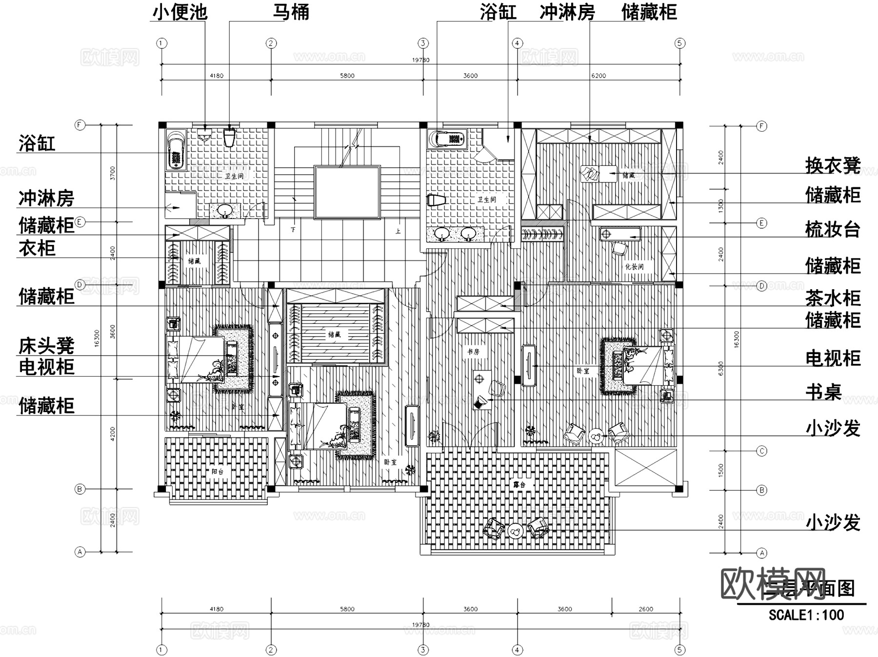 望江府邸欧式三层别墅室内家装CAD施工图cad施工图