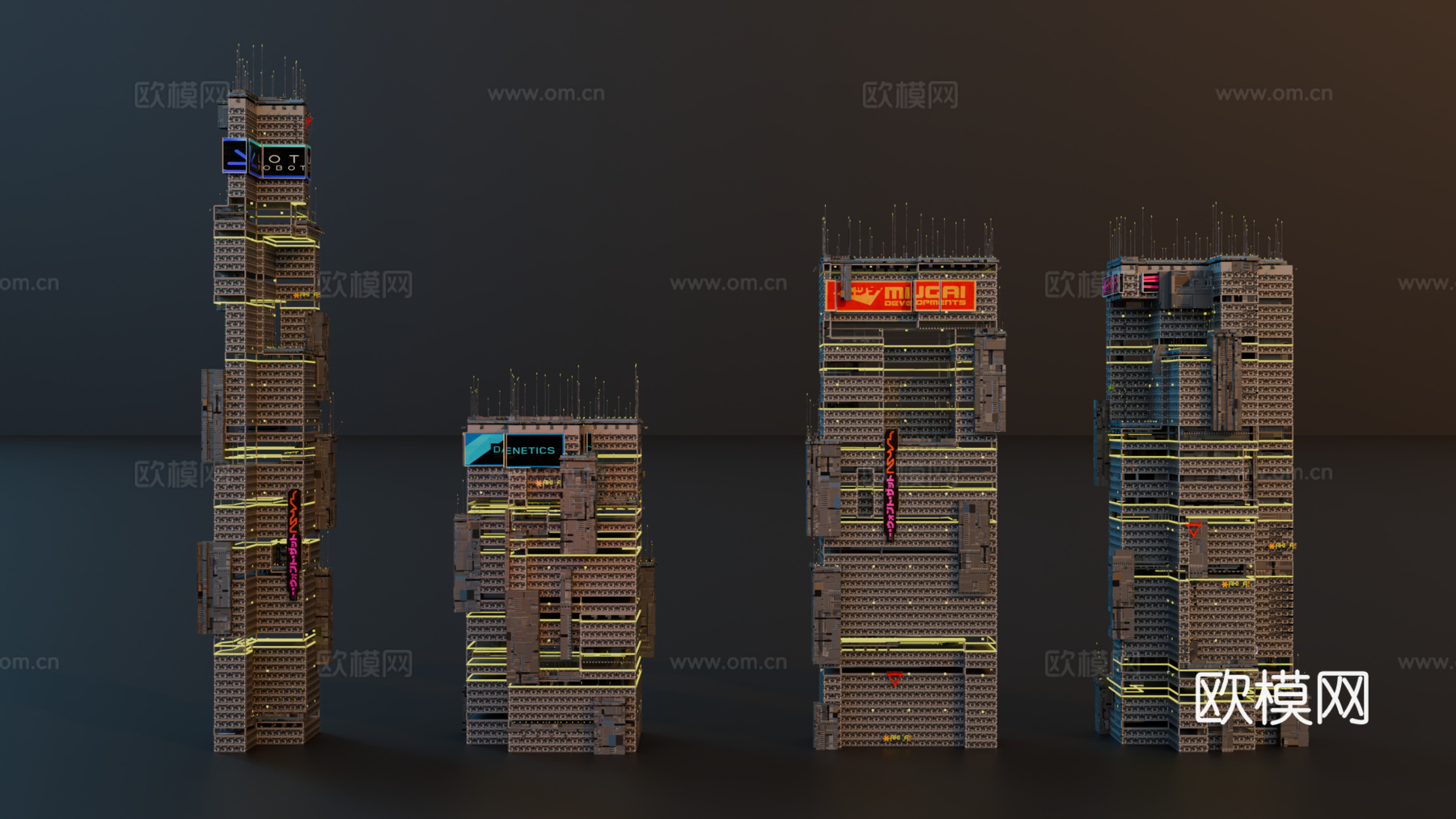赛博朋克建筑 科幻建筑 商业街建筑 工业建筑 城市街道建筑su模型