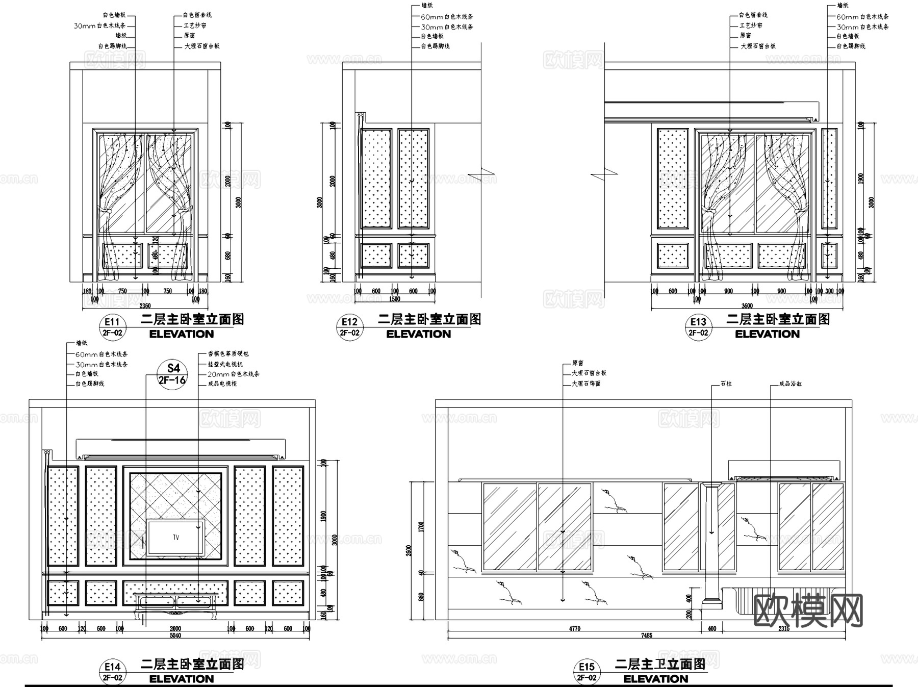 望江府邸欧式三层别墅室内家装CAD施工图cad施工图