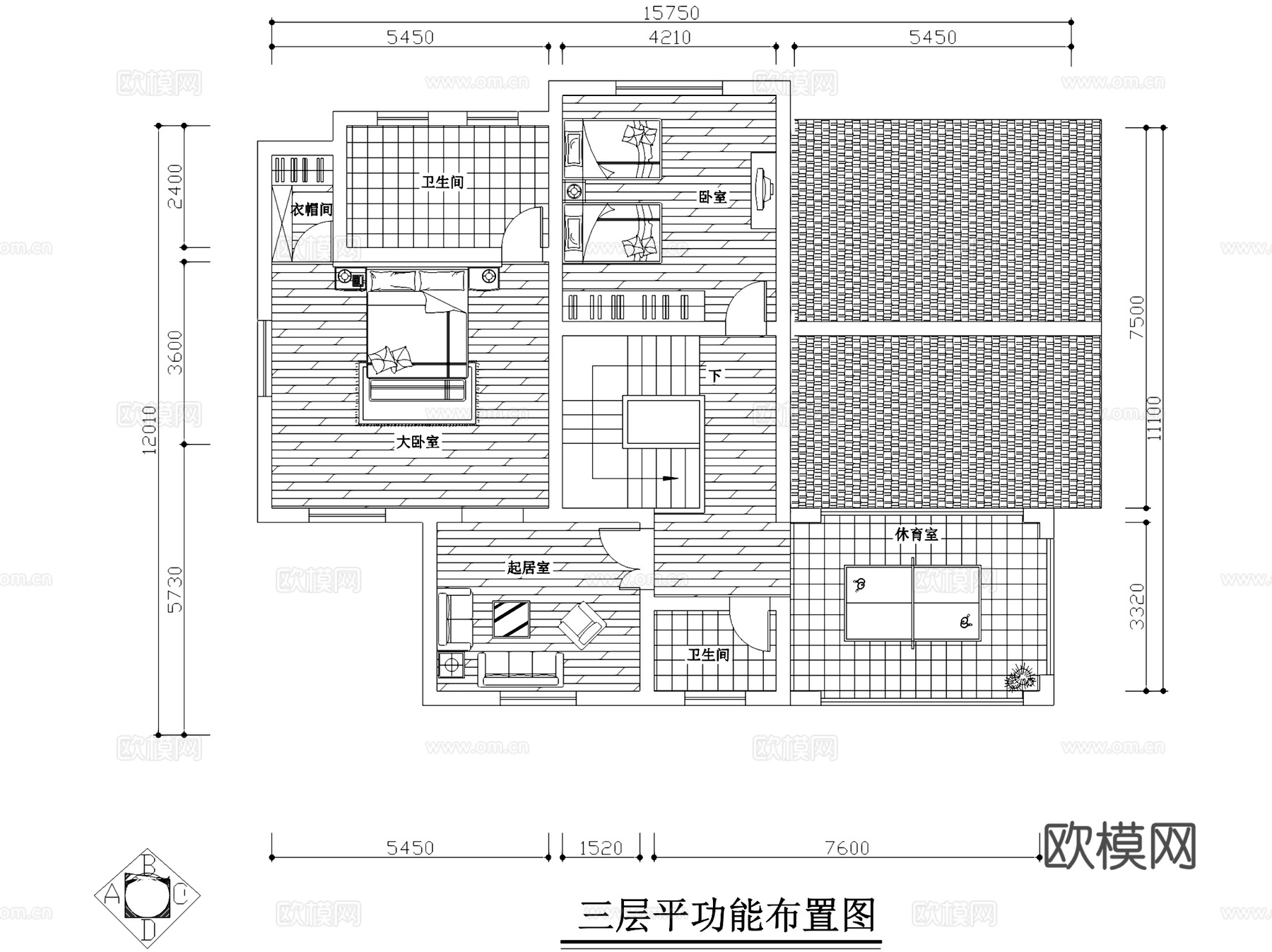中式三层别墅室内家装CAD施工图cad施工图