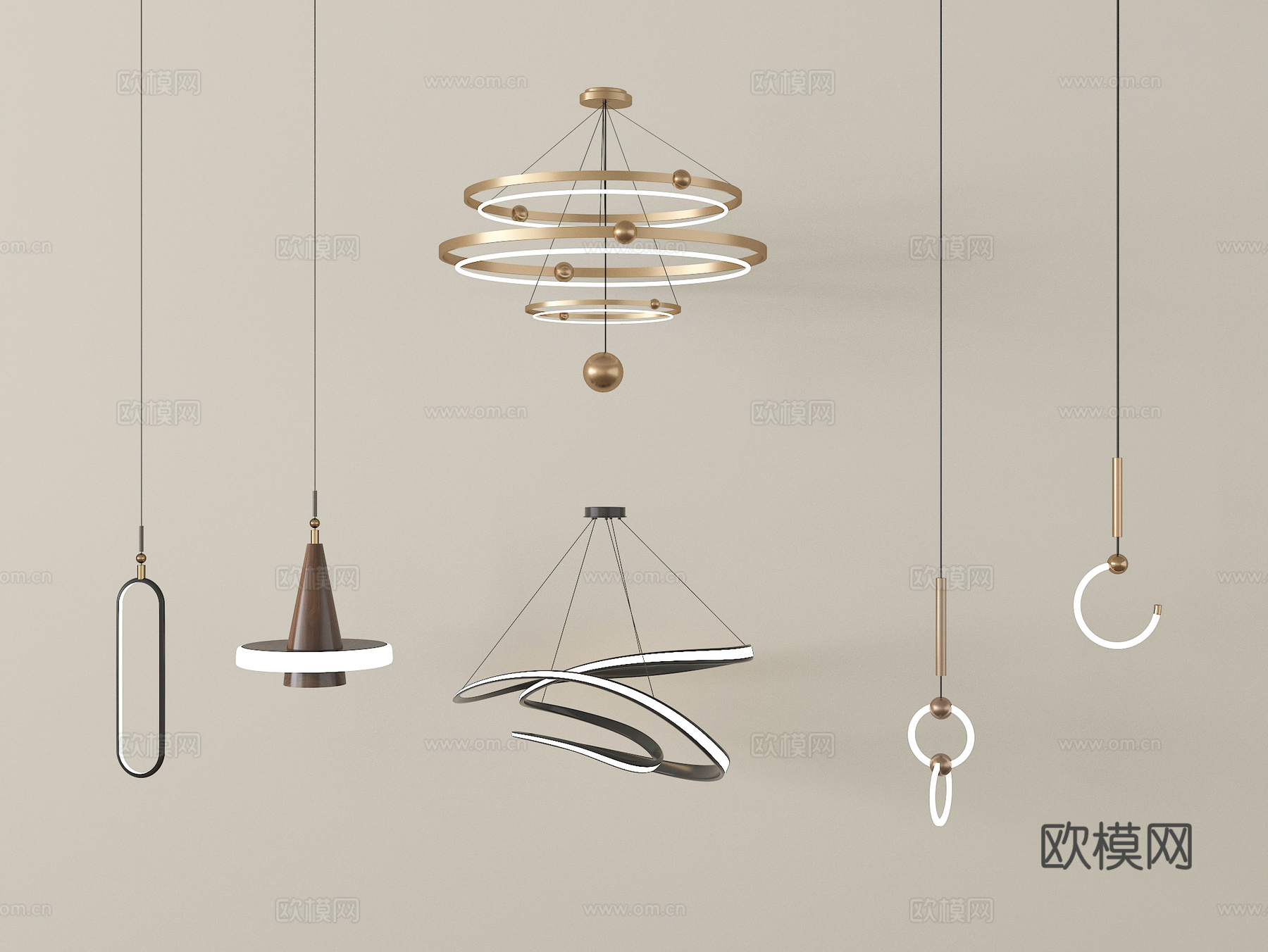 现代吊灯组合 金属su模型