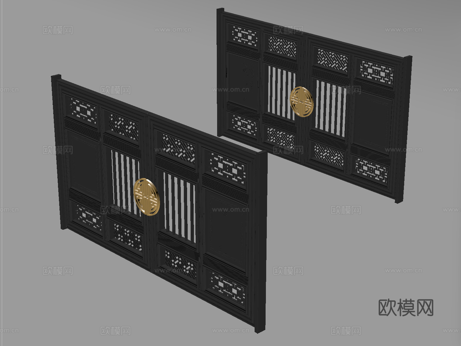 新中式庭院大门 别墅大门 庭院铁艺大门 户外大门su模型