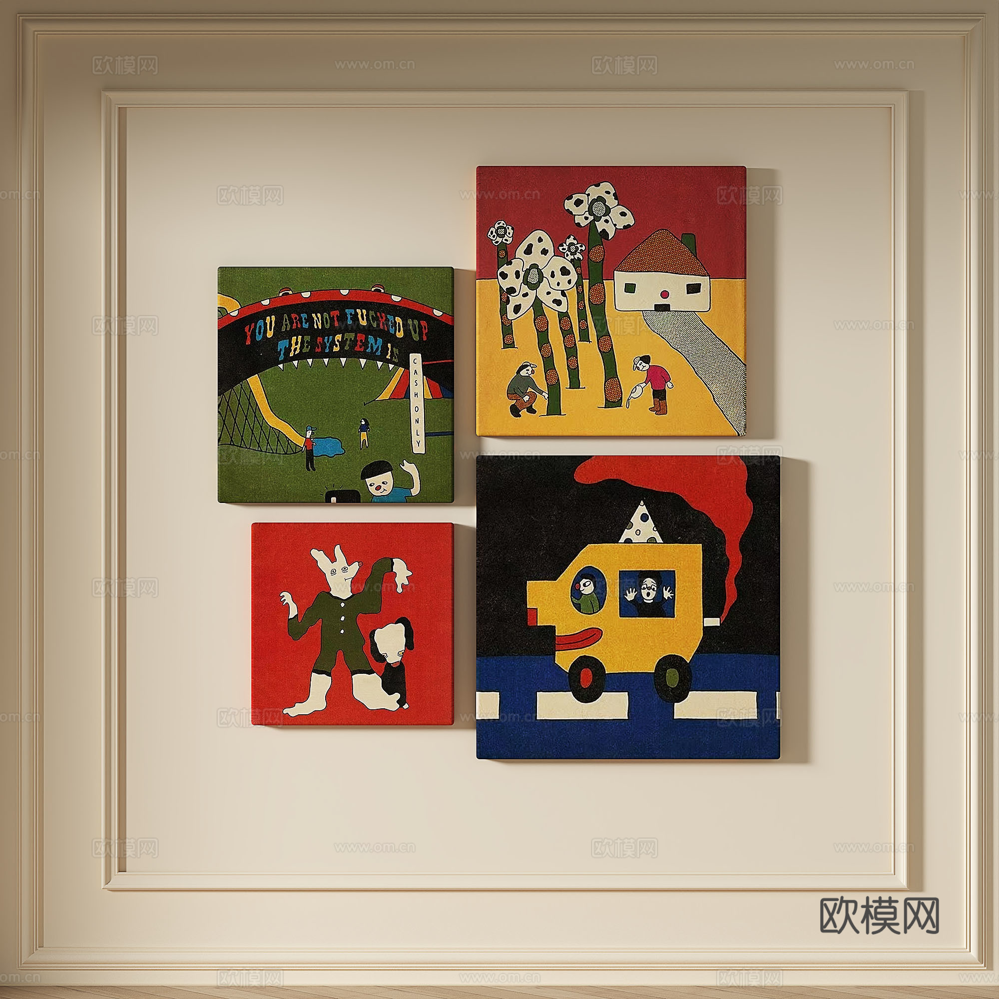 现代，复古，简约，抽象，组合，装饰画3d模型下载