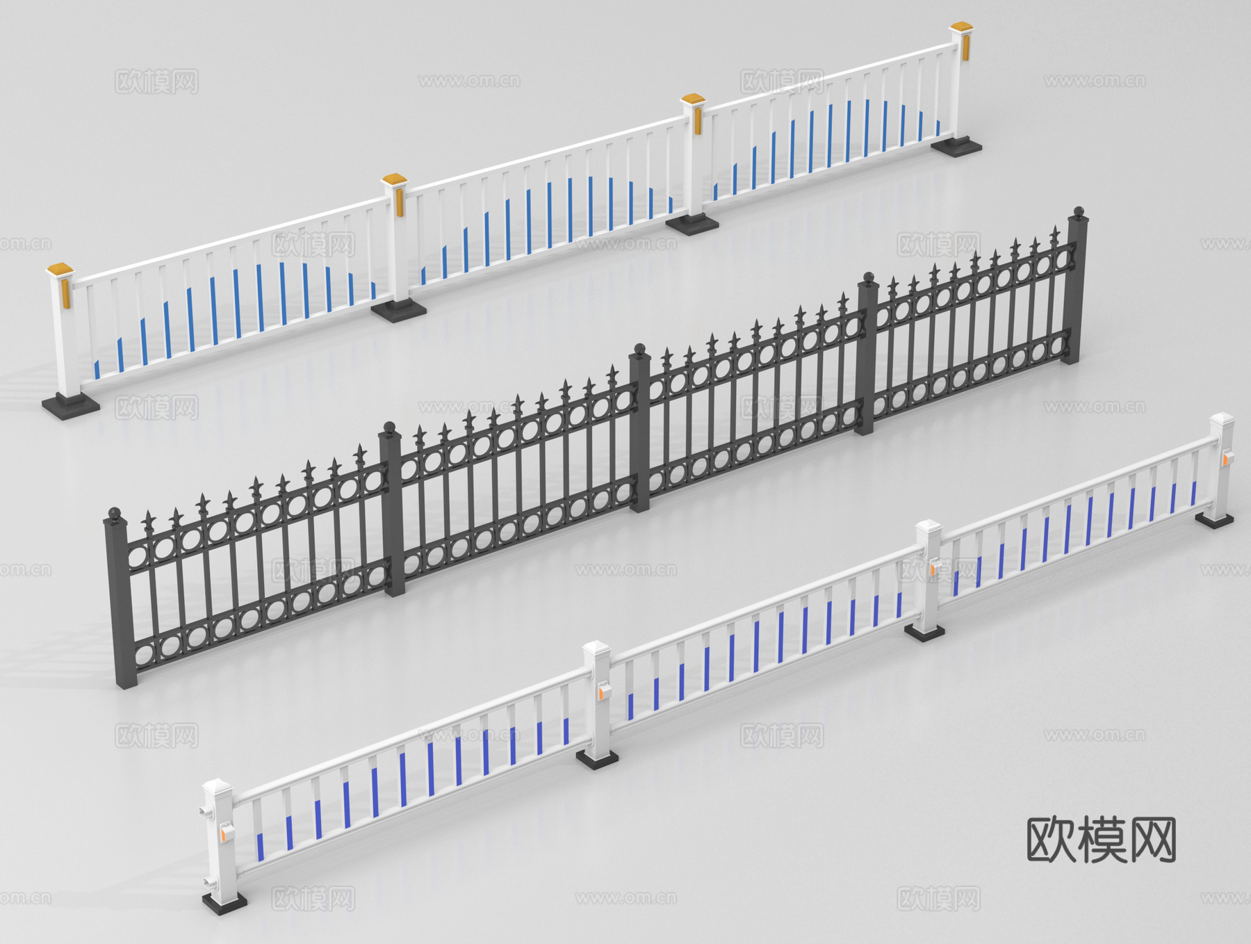 现代防护栏 铁艺 交通护栏 路障围栏3d模型