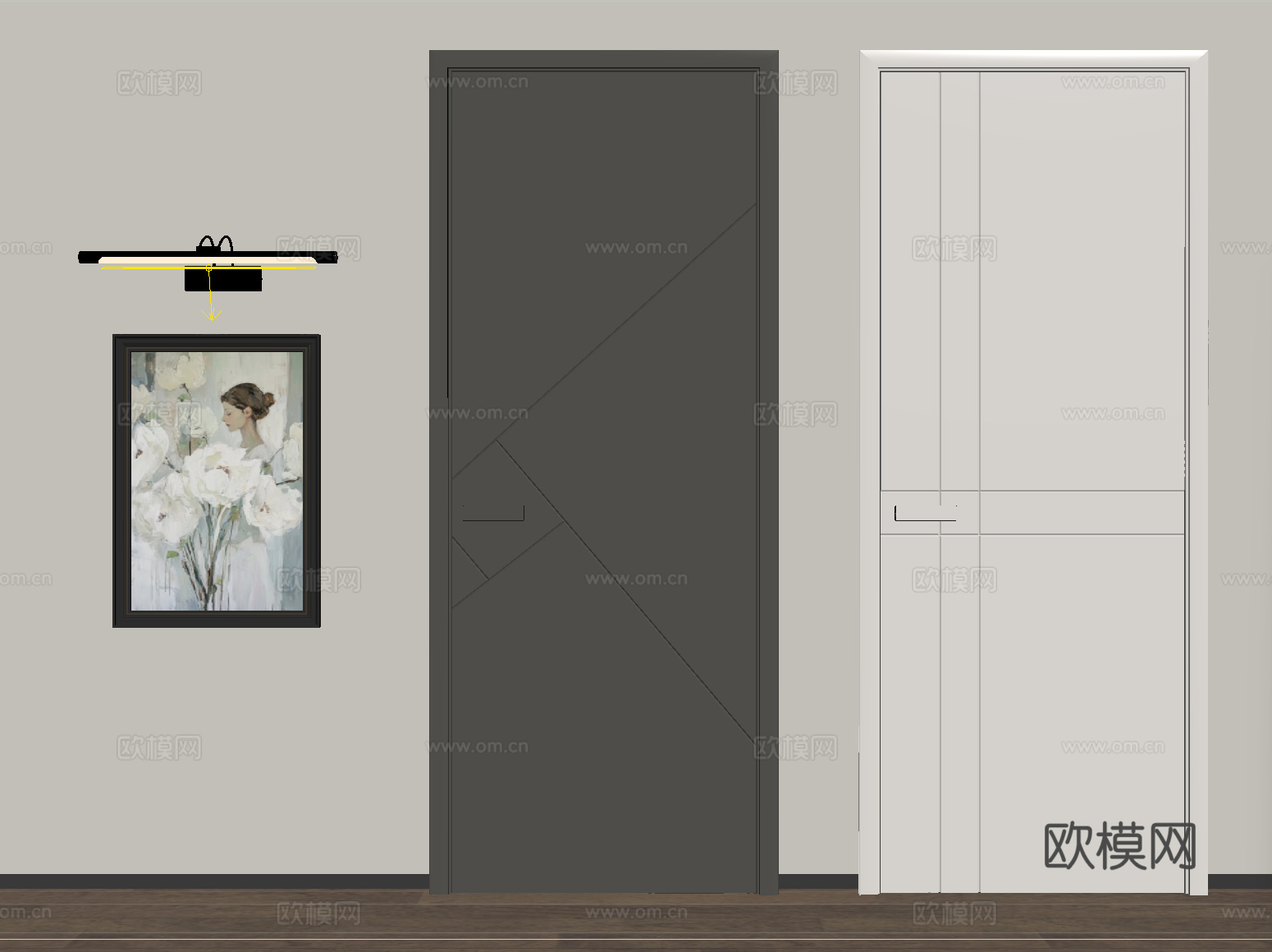 现代单开门 卧室门 平开门 木门su模型