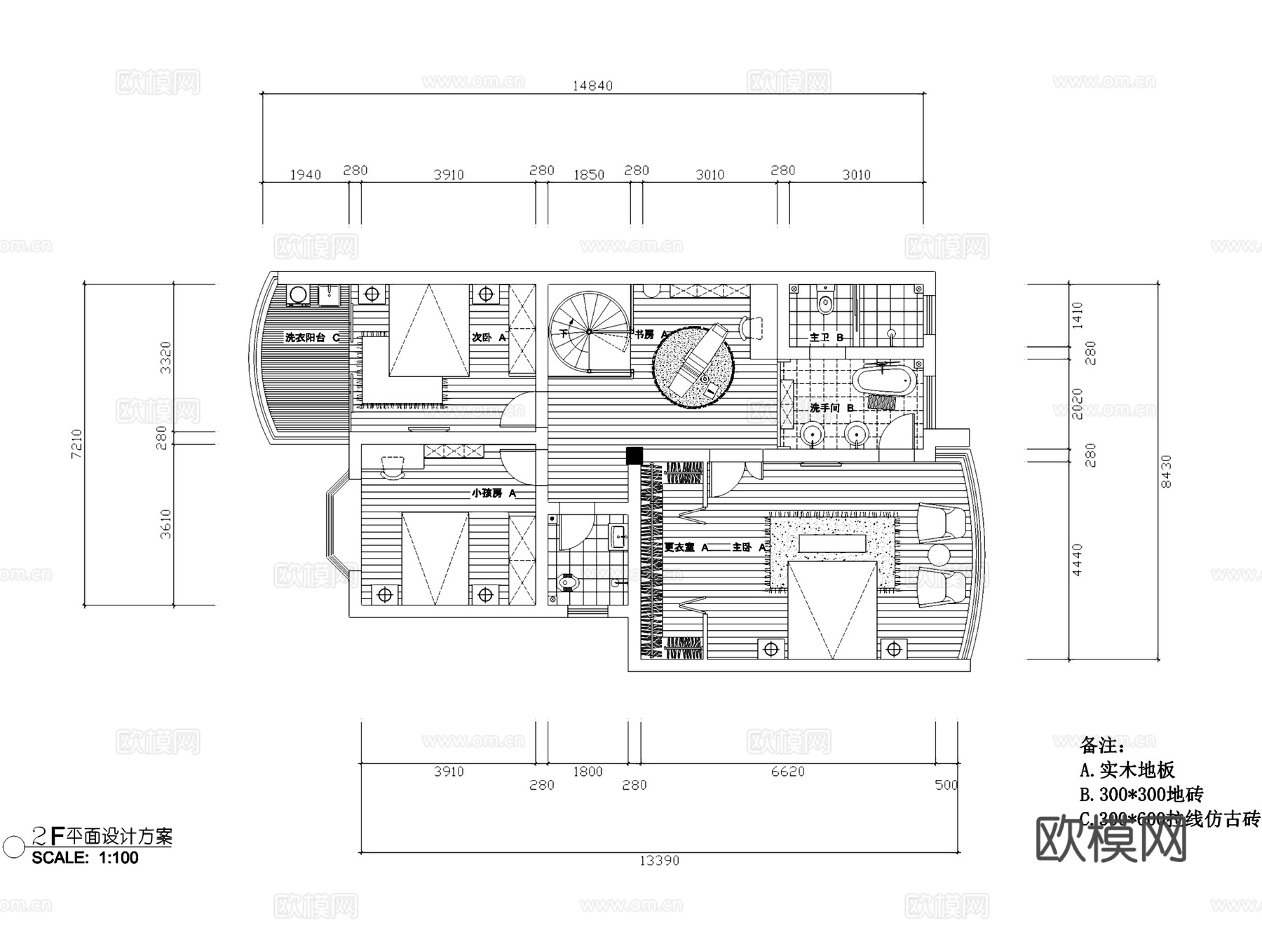 现代二层跃层室内家装CAD施工图cad施工图