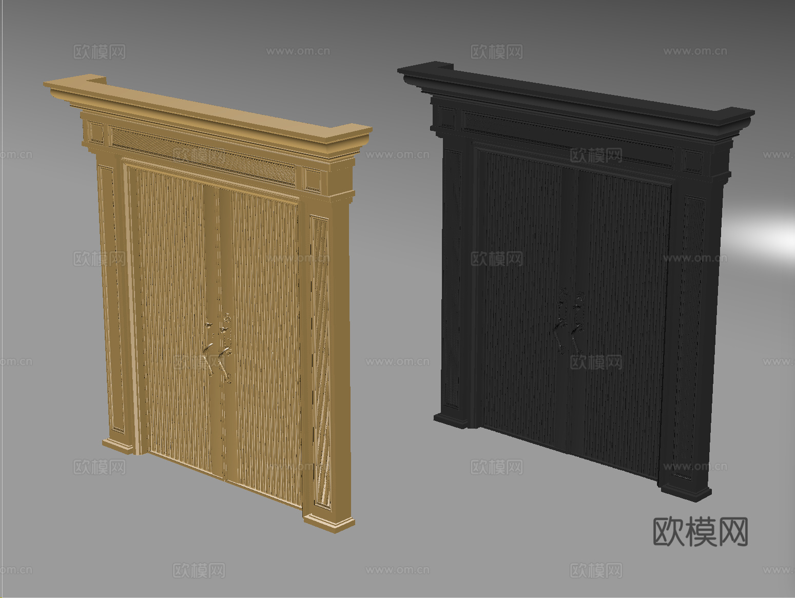 新中式入户大门 雕花双开门 别墅大门su模型