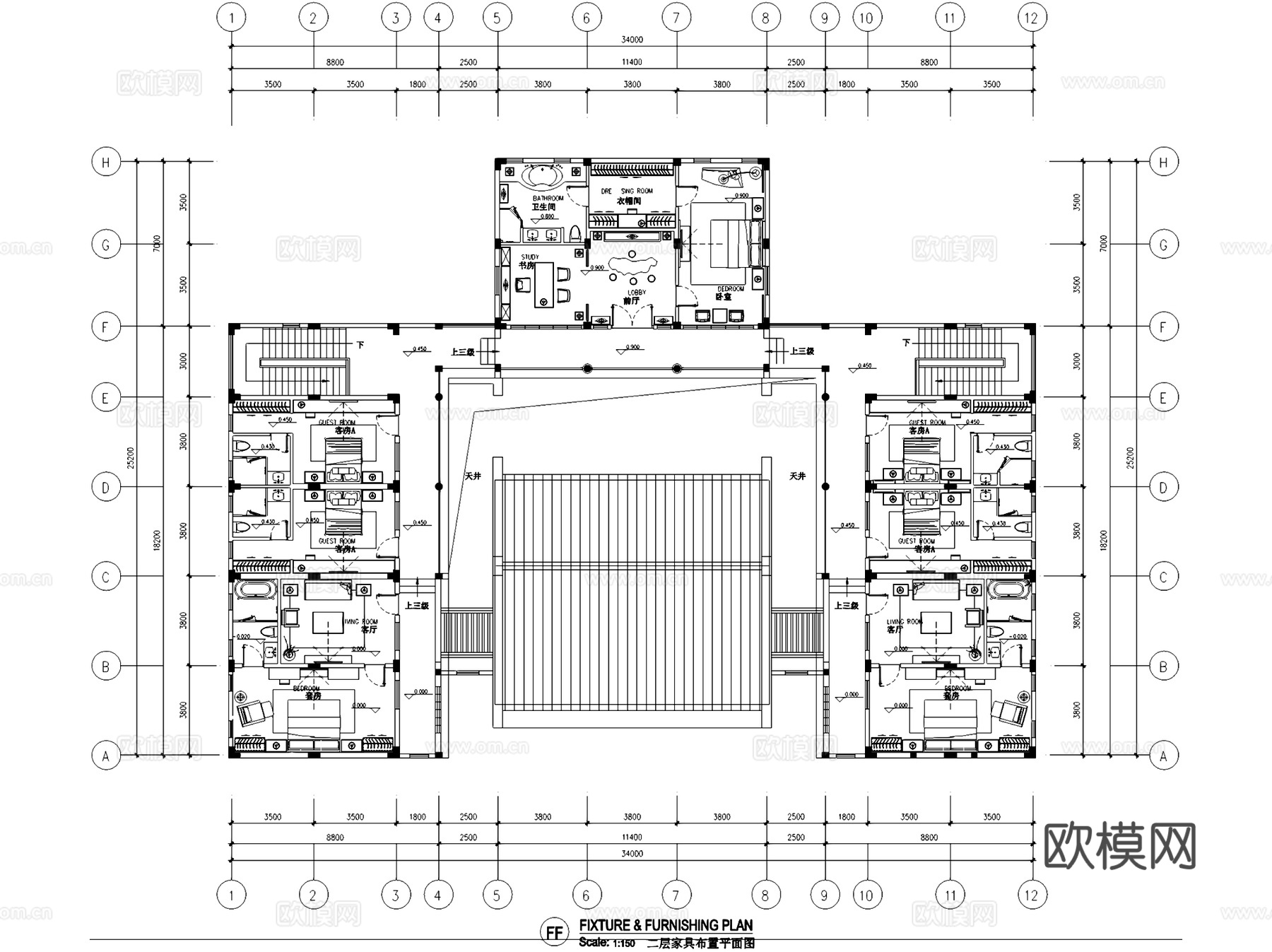 普宁中式二层别墅室内家装CAD施工图整套cad施工图