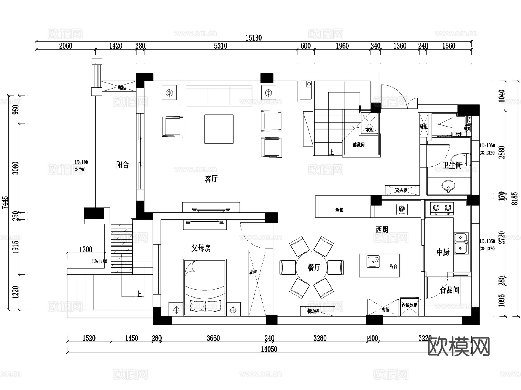 现代园墅美式二层别墅室内家装CAD施工图cad施工图