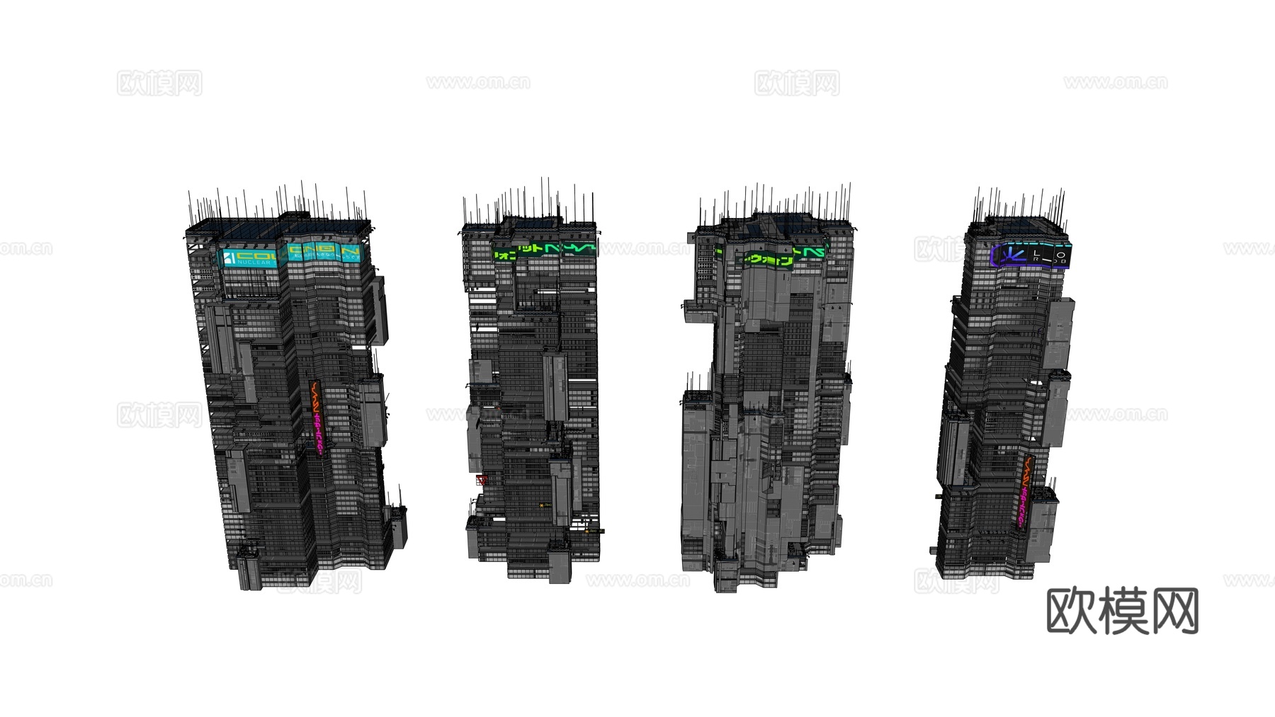赛博朋克建筑 科幻建筑 商业街建筑 工业建筑 城市街道建筑su模型