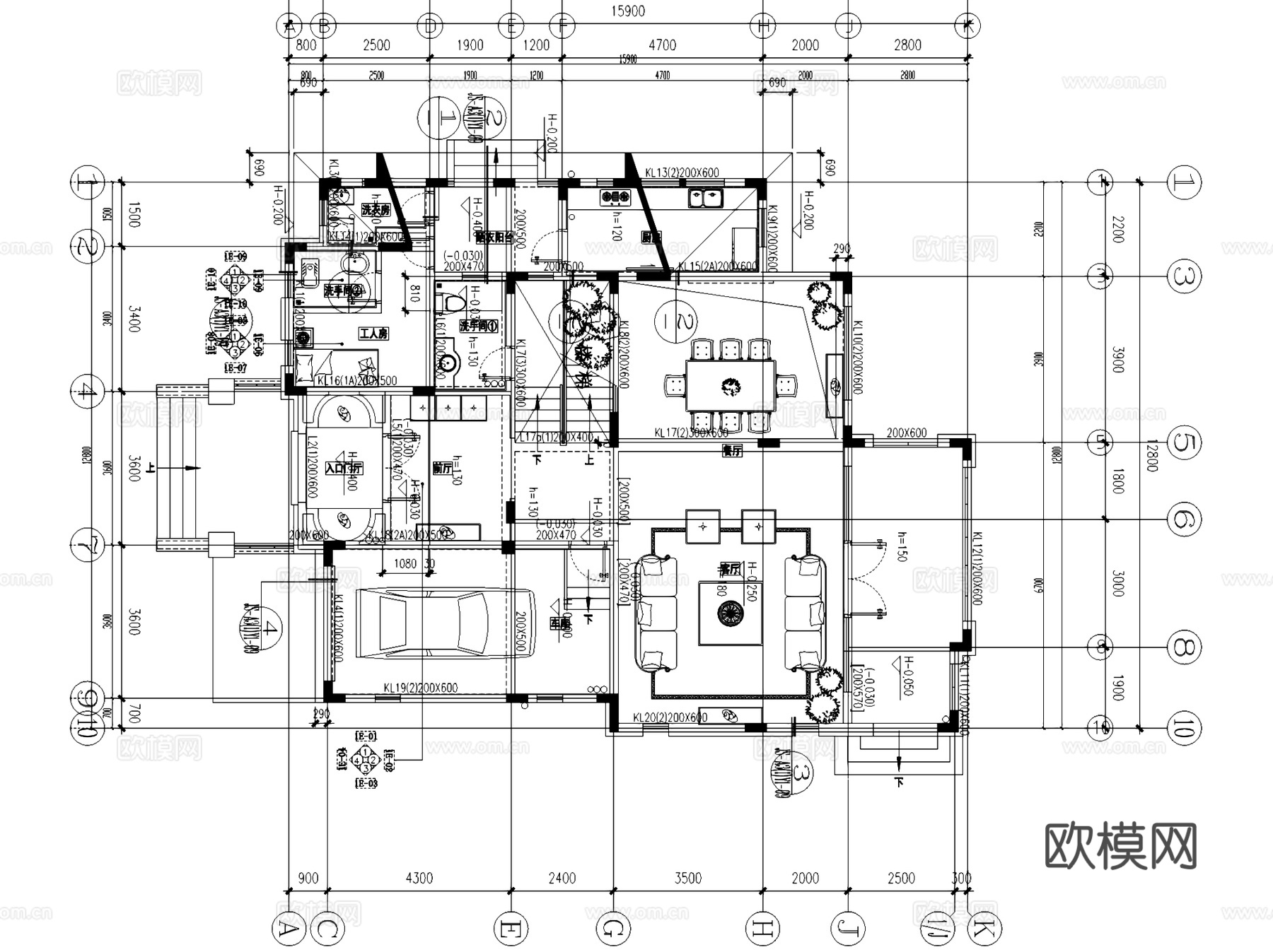 意大利风三层别墅室内家装CAD施工图整套cad施工图