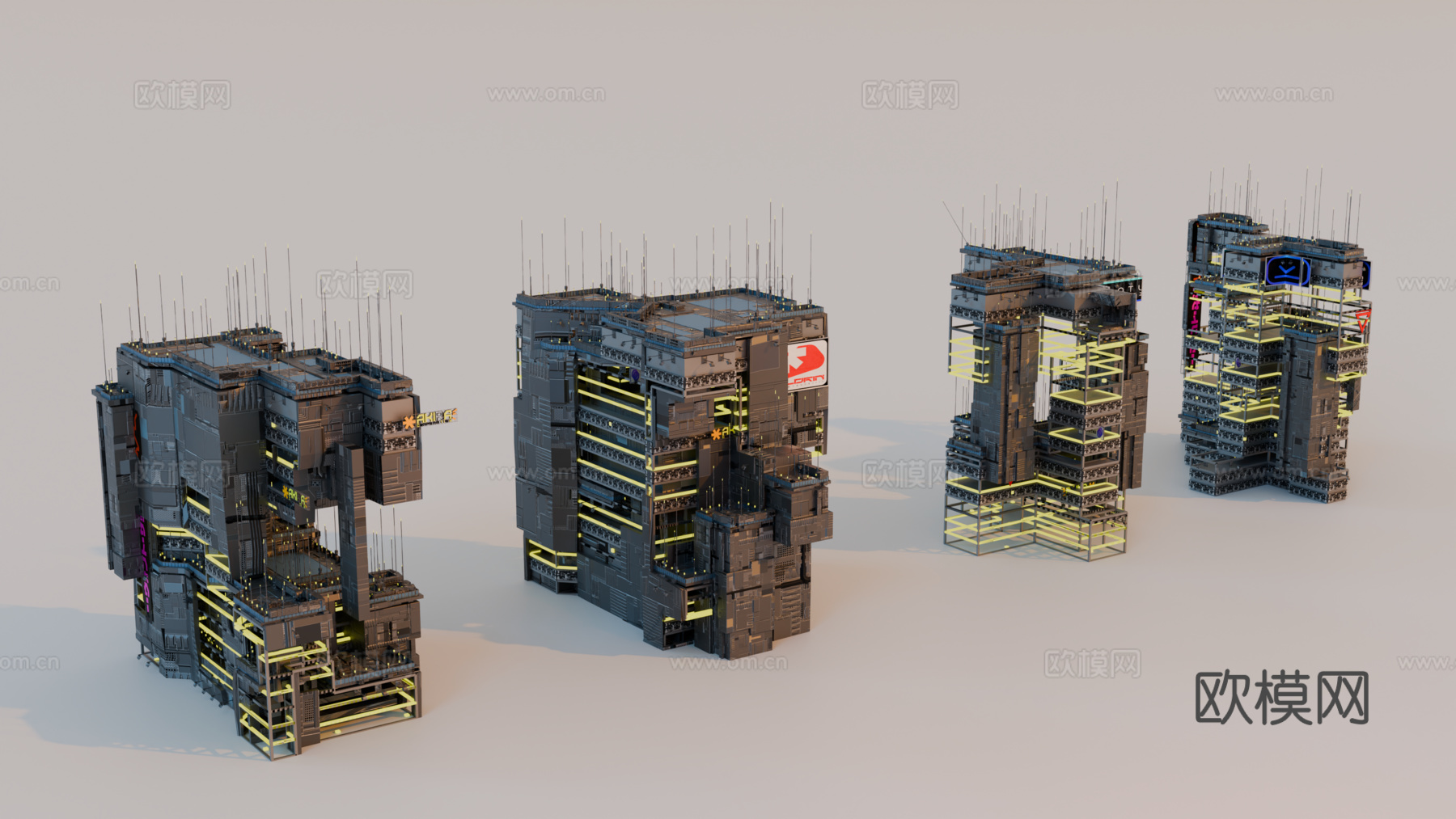 赛博朋克建筑 科幻建筑 商业街建筑 工业建筑 城市街道建筑su模型