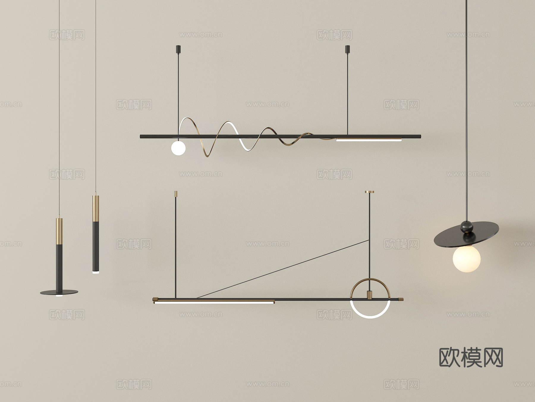 现代吊顶组合 金属su模型