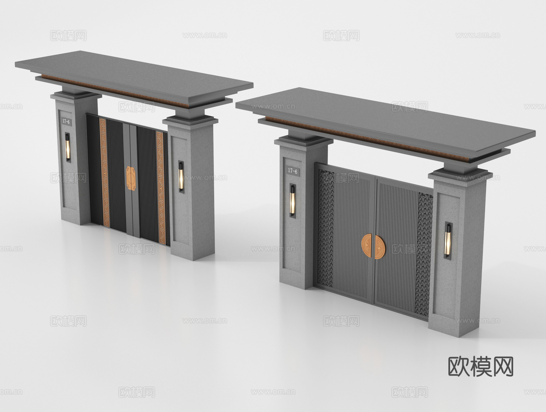 新中式庭院大门 别墅大门 庭院铁艺大门 户外大门su模型