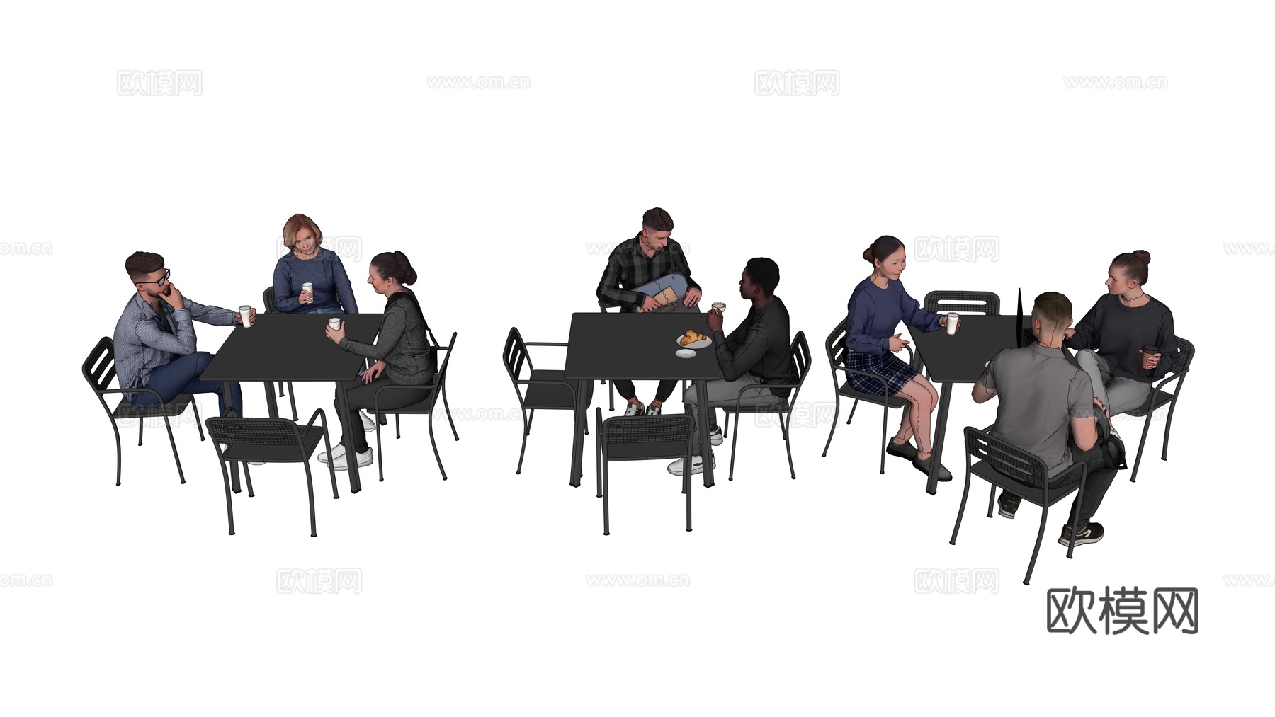 人物 多人 商务男女人物 人物组合 场景人物su模型