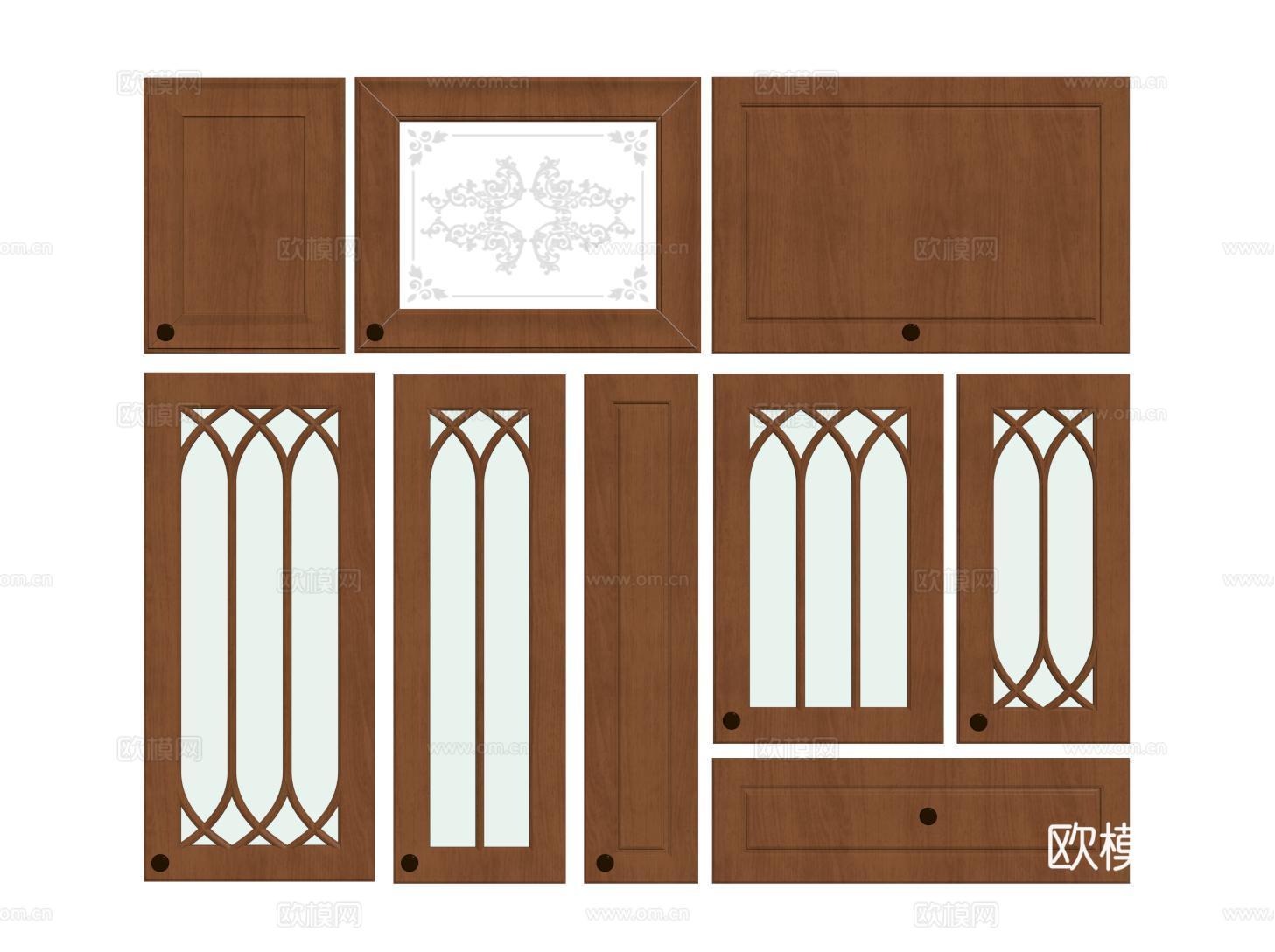 美式造型衣柜门 法式柜门 门板 家具门 玻璃柜门su模型