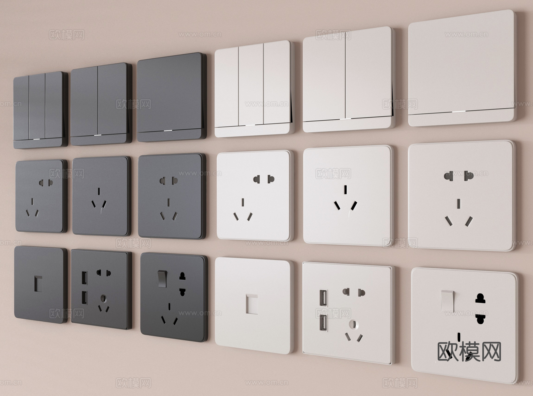 现代开关 插座组合su模型