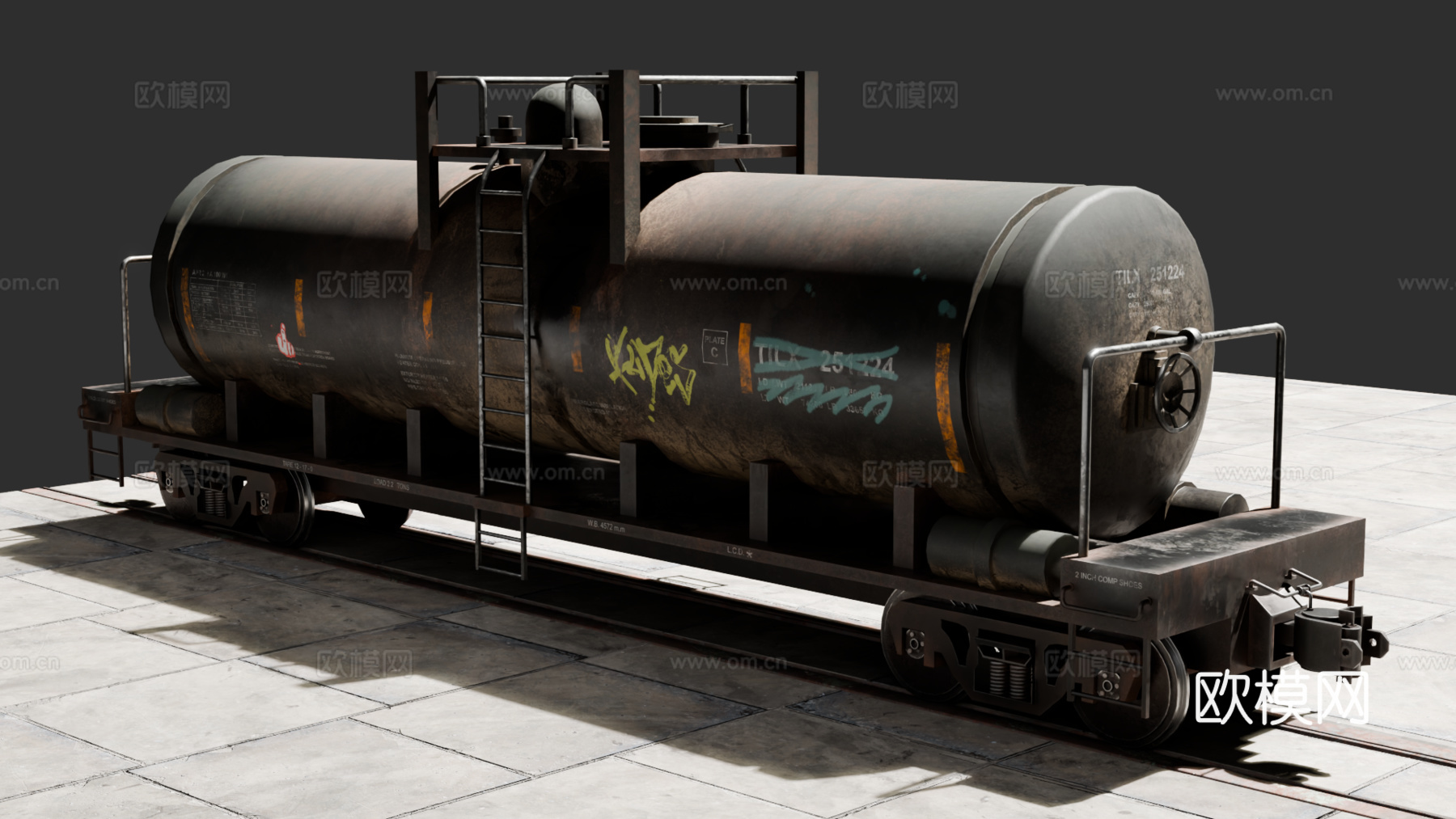 复古火车 火车车厢 火车油罐箱 轨道火车 铁路油罐车su模型下载（渲染图2）