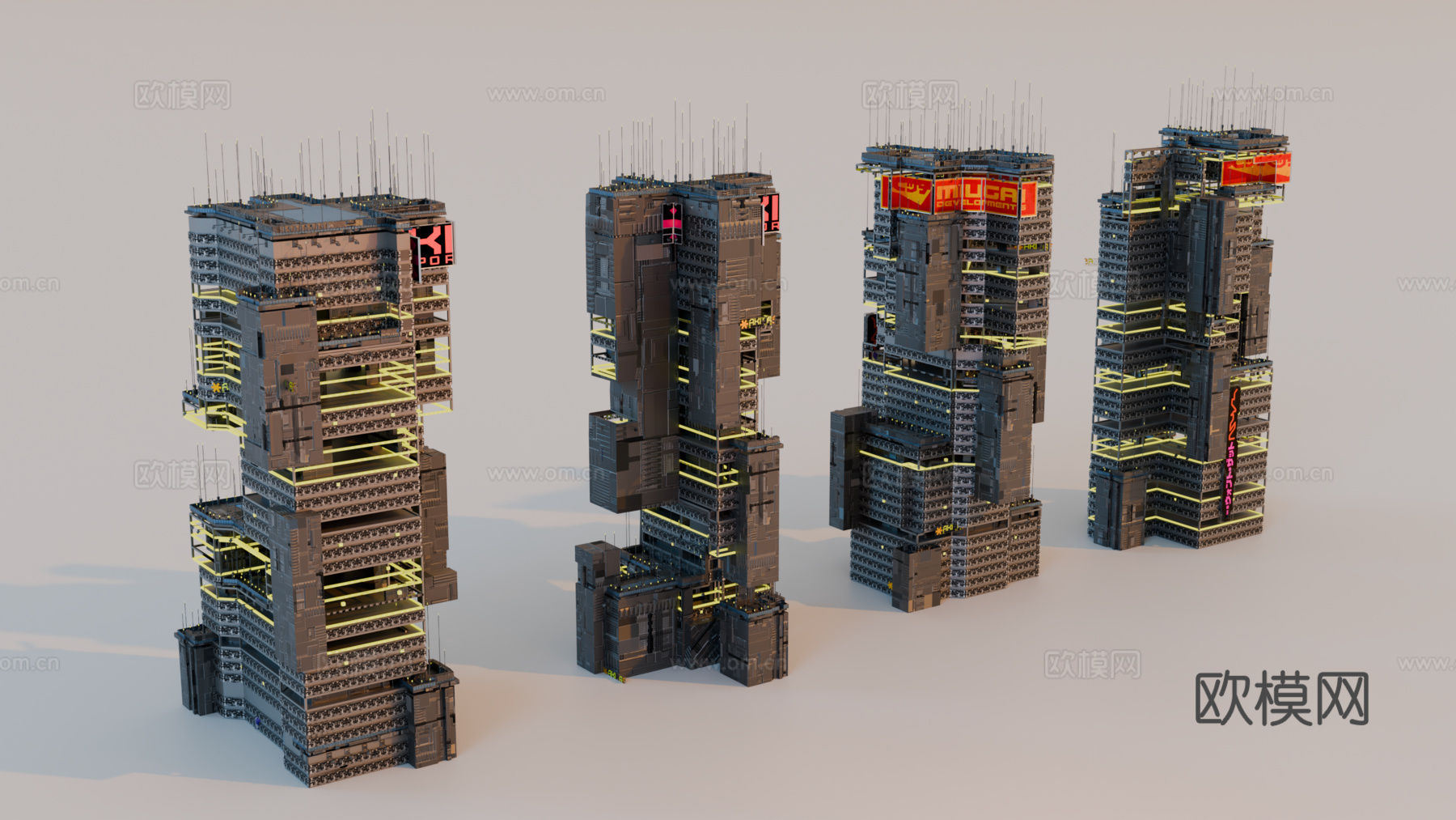 赛博朋克建筑 科幻建筑 商业街建筑 工业建筑 城市街道建筑su模型