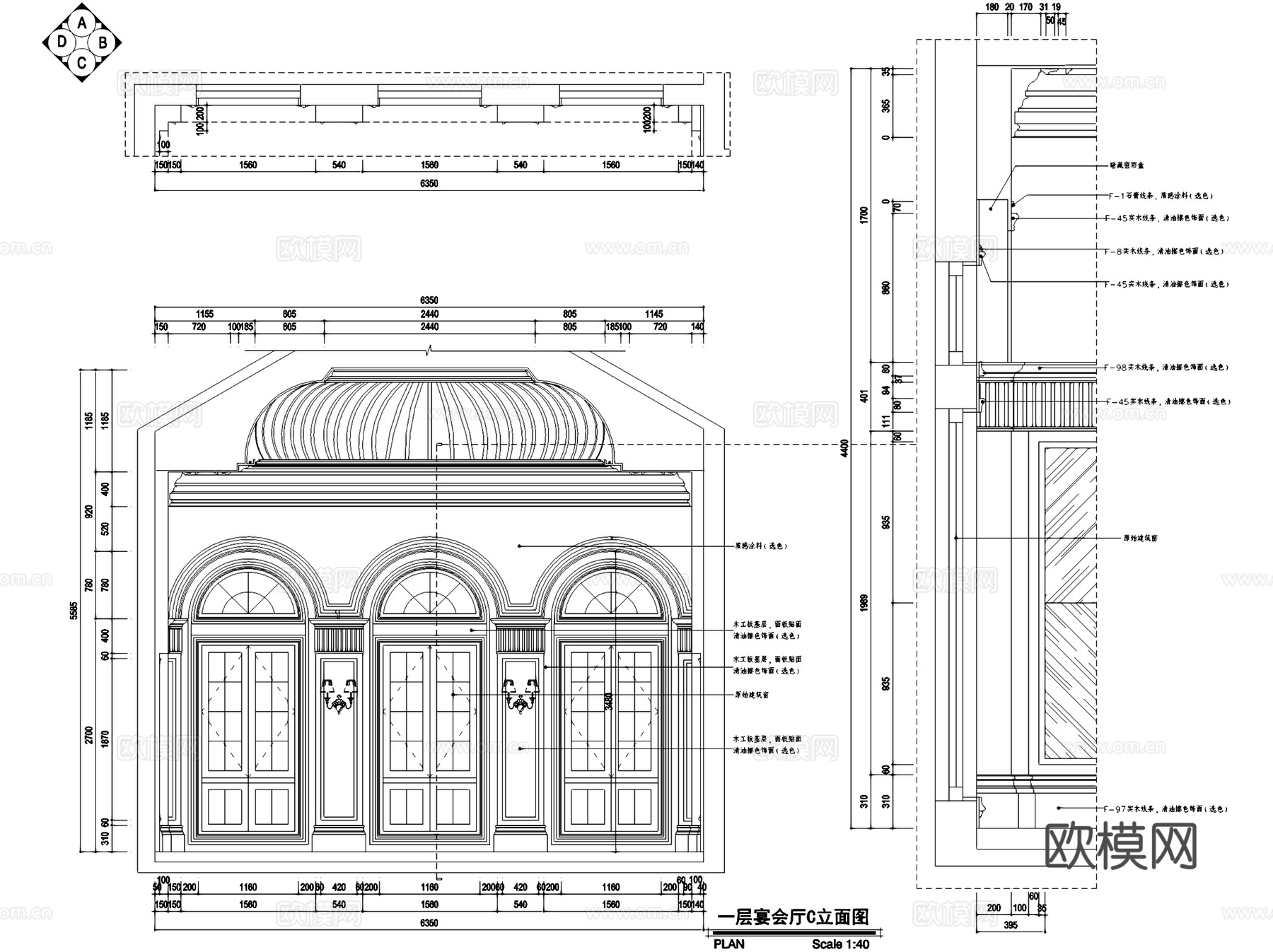 欧式宴会厅室内家装CAD施工图cad施工图