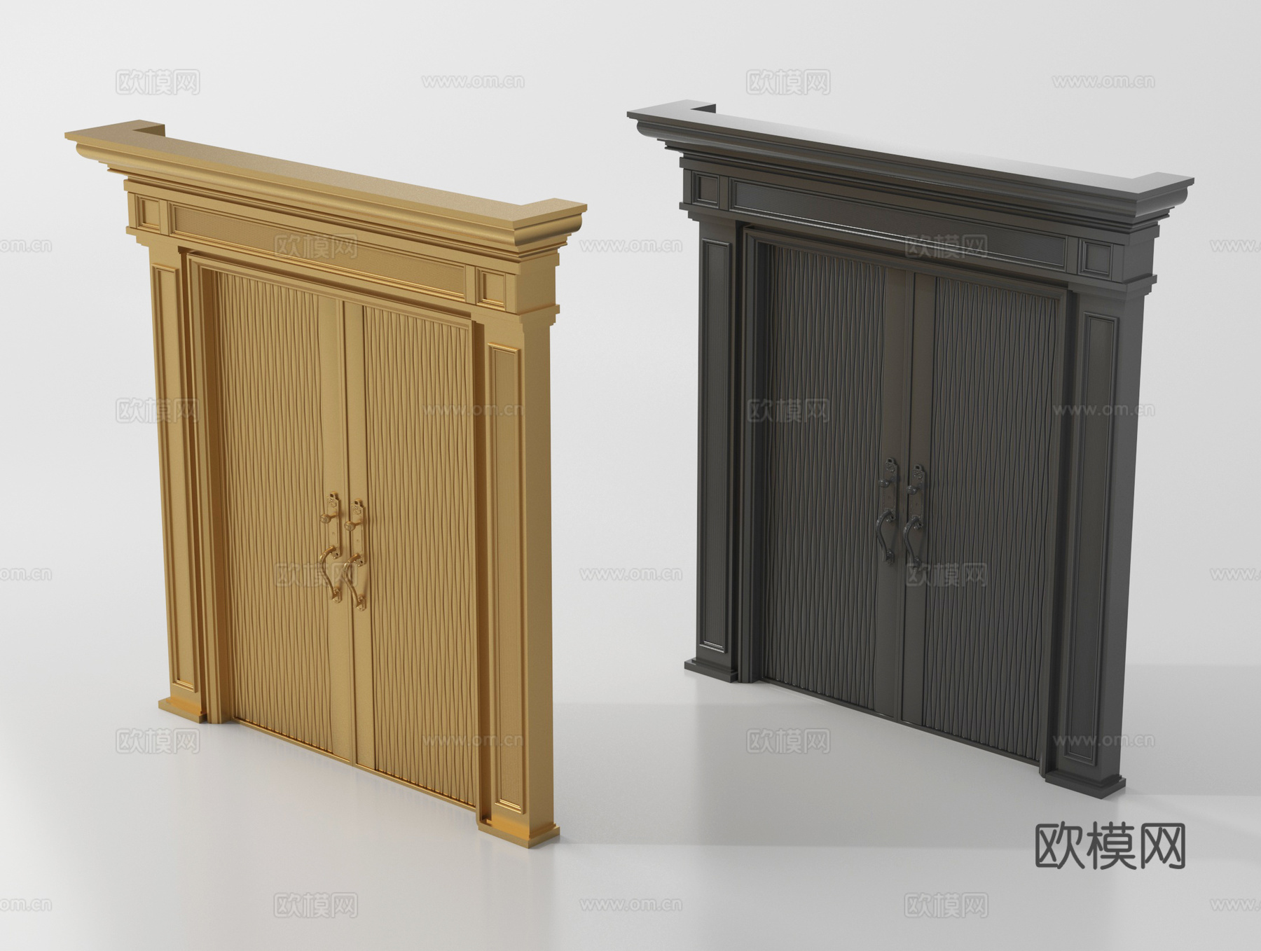 新中式入户大门 雕花双开门 别墅大门su模型