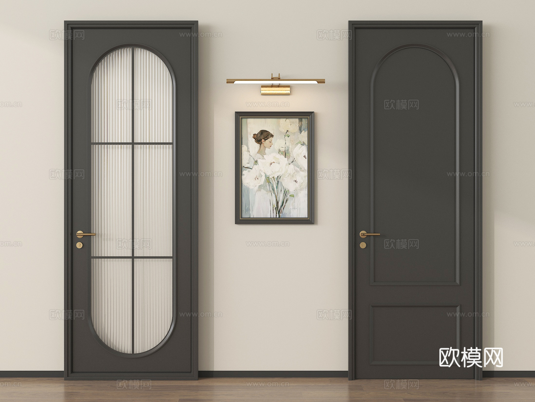 法式单开门 玻璃门卧室门 厨房门浴室门su模型