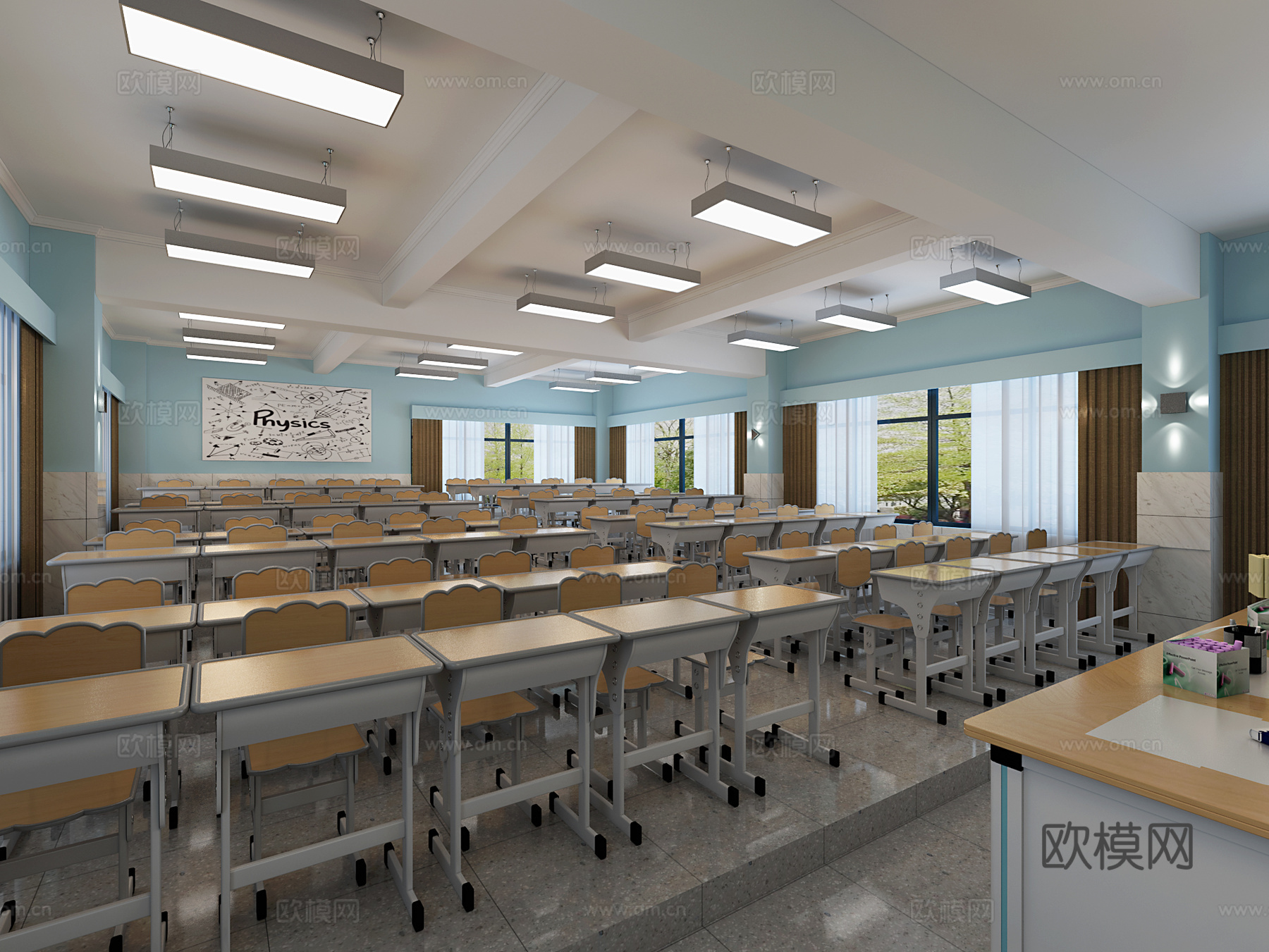 现代小学教师室3d模型下载（渲染图2）